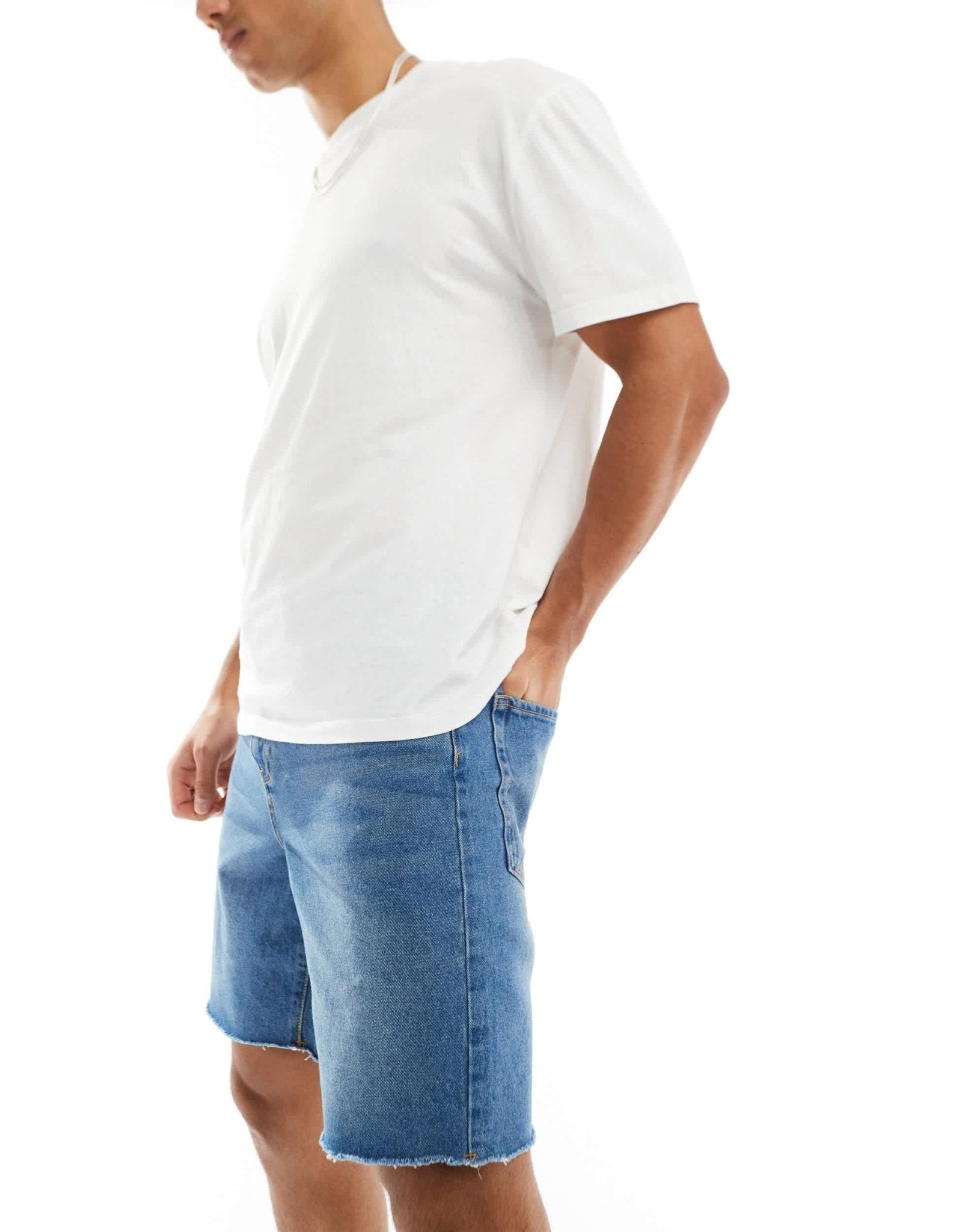 ADPT wide fit cut off denim shorts in mid wash - ASOS Sample Sale EU Store