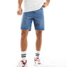 ADPT wide fit cut off denim shorts in mid wash