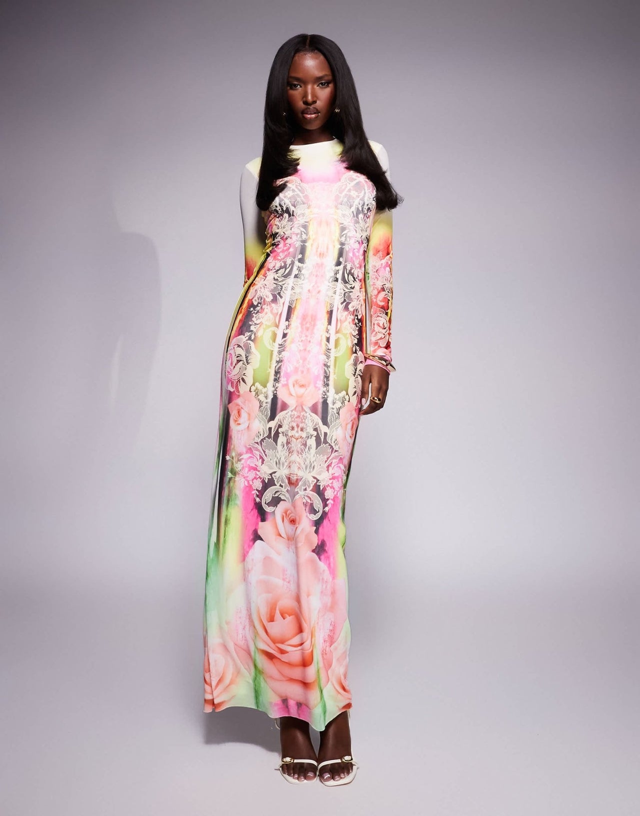 AFRM Didi long sleeve mesh midi dress in grunge lace print - ASOS Sample Sale EU Store
