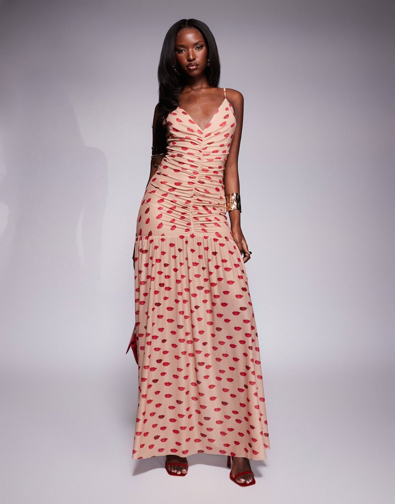 AFRM Harlo plunge maxi dress with ruched detailing in almond kiss - ASOS Sample Sale EU Store