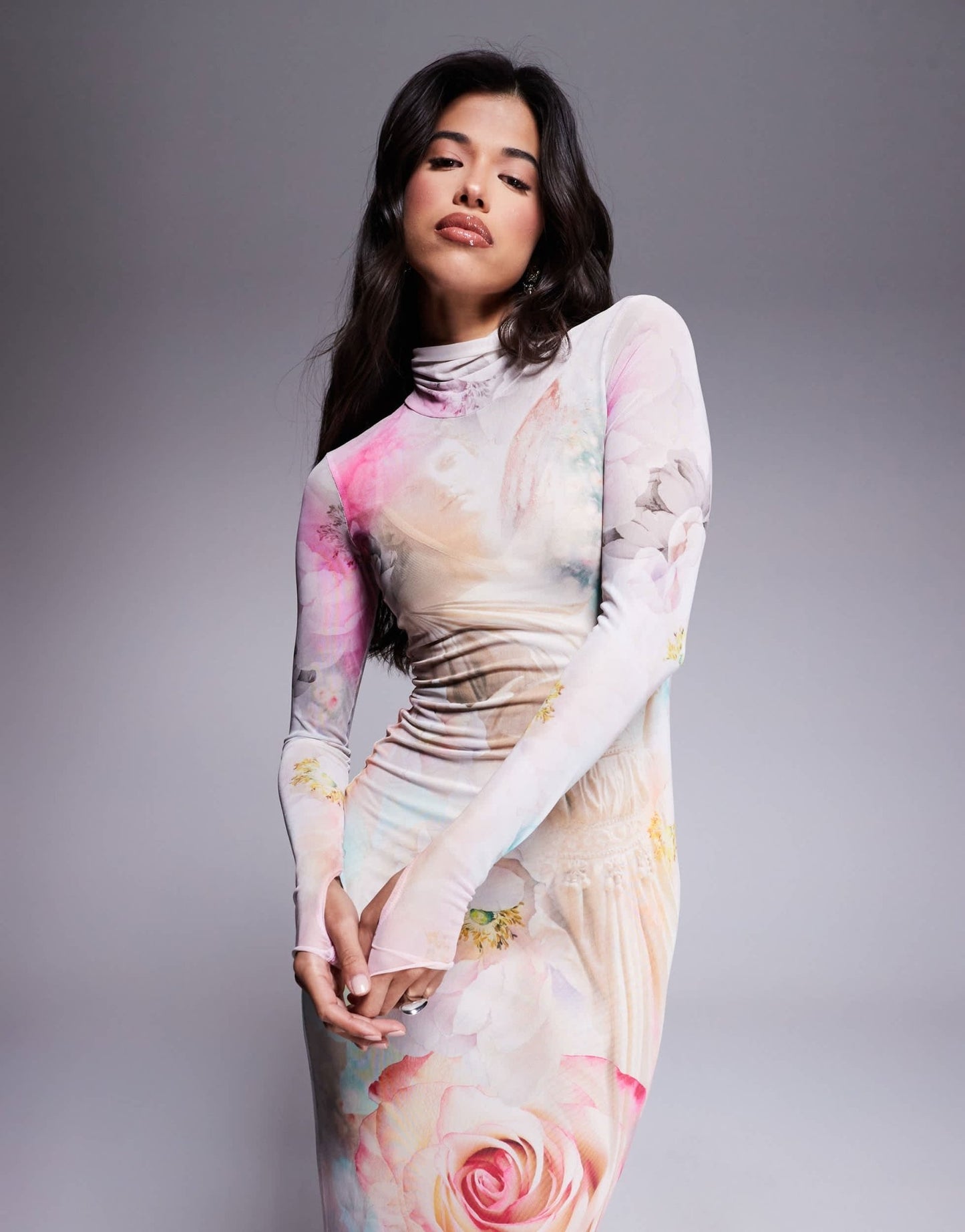 AFRM long sleeve turtleneck midi dress in pink floral - ASOS Sample Sale EU Store