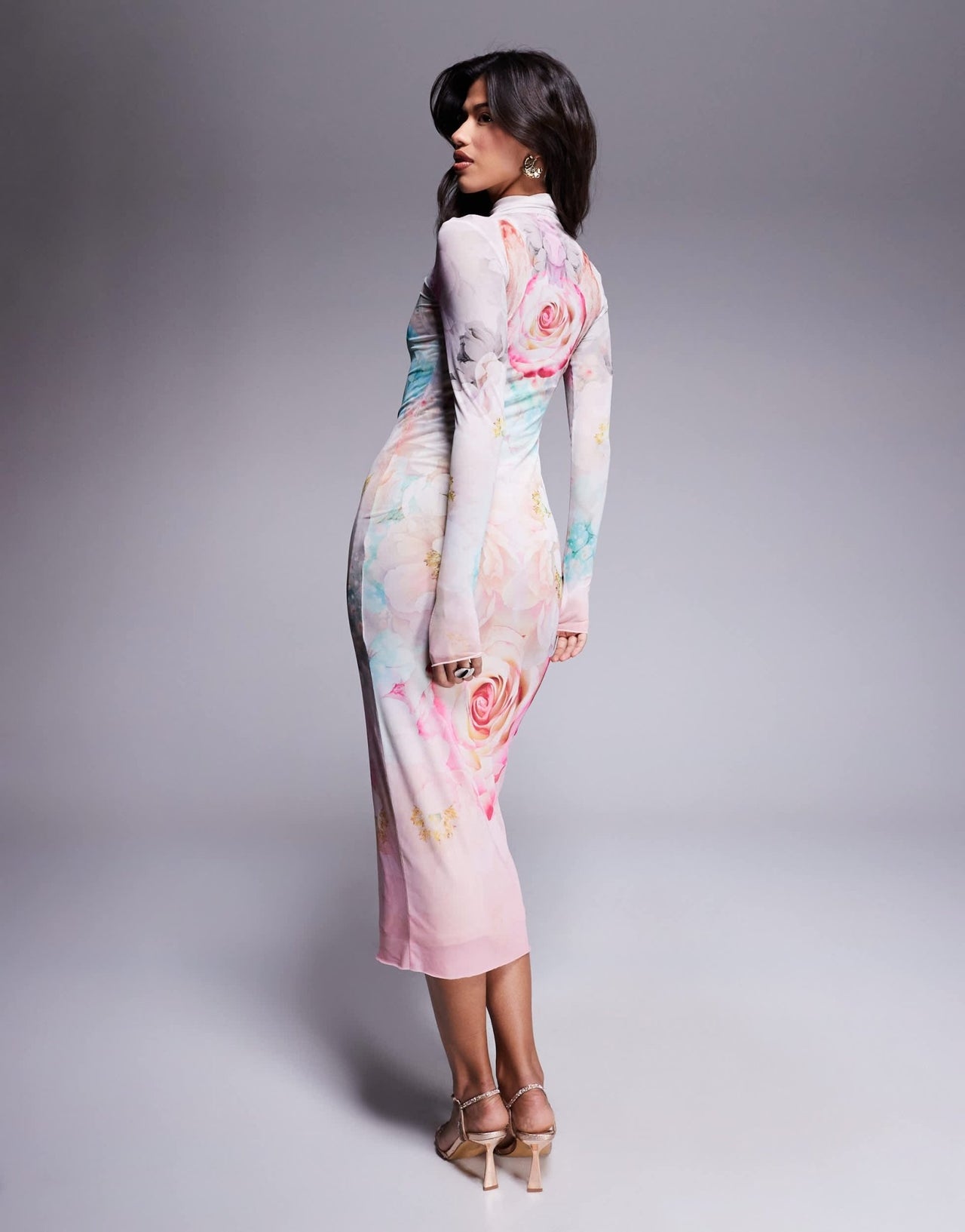 AFRM long sleeve turtleneck midi dress in pink floral - ASOS Sample Sale EU Store