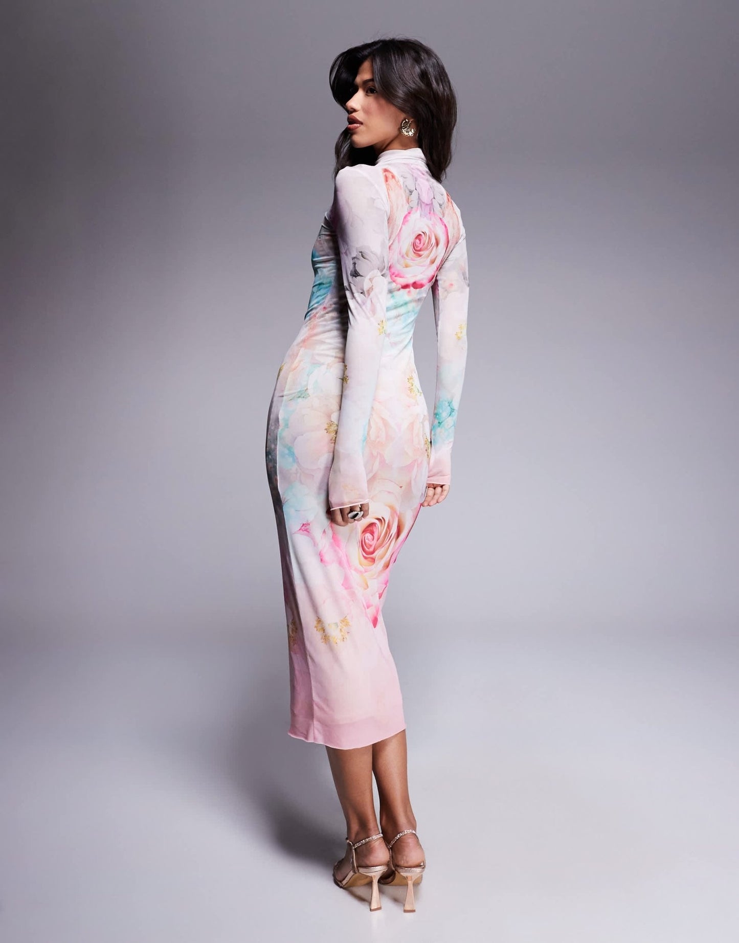 AFRM long sleeve turtleneck midi dress in pink floral - ASOS Sample Sale EU Store