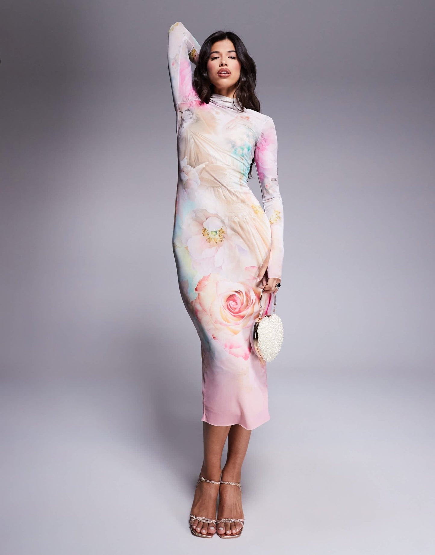AFRM long sleeve turtleneck midi dress in pink floral - ASOS Sample Sale EU Store