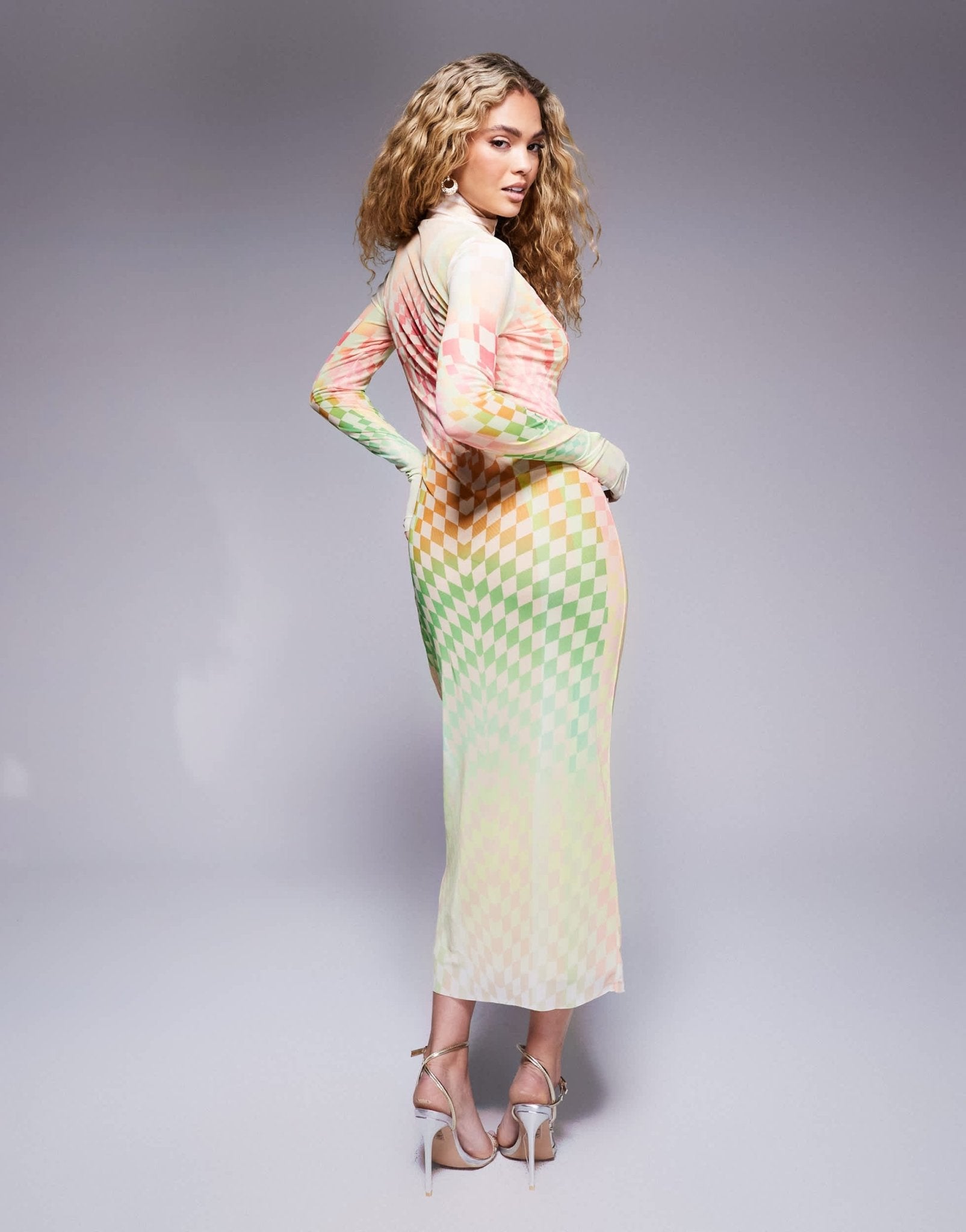 AFRM Shailene high neck mesh midi dress in pastel ombre print - ASOS Sample Sale EU Store