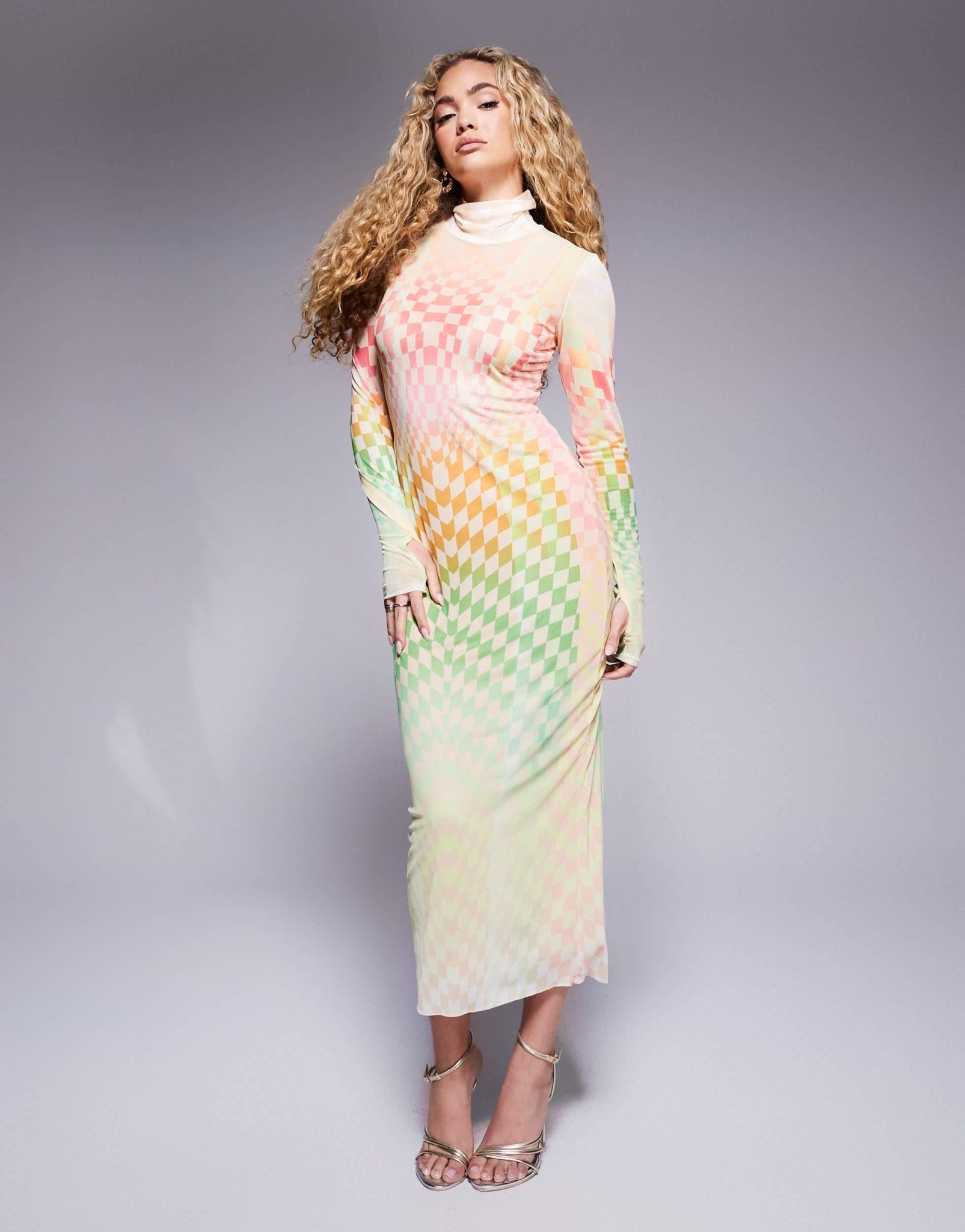 AFRM Shailene high neck mesh midi dress in pastel ombre print - ASOS Sample Sale EU Store