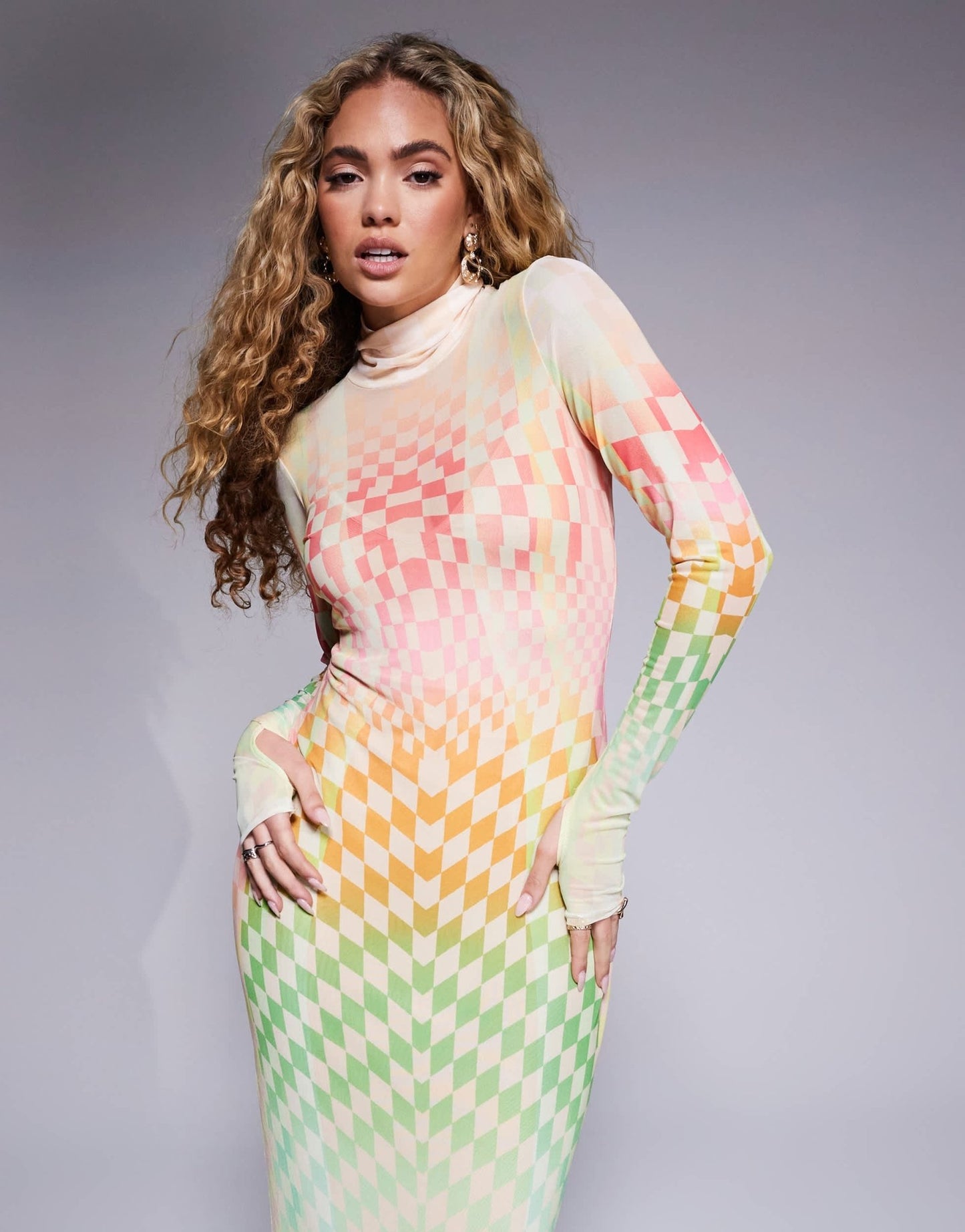 AFRM Shailene high neck mesh midi dress in pastel ombre print - ASOS Sample Sale EU Store