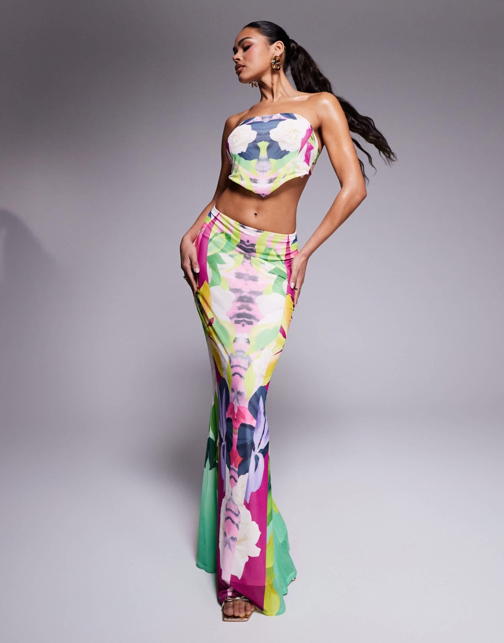 AFRM Tegan mesh maxi skirt co - ord in tropical print - ASOS Sample Sale EU Store