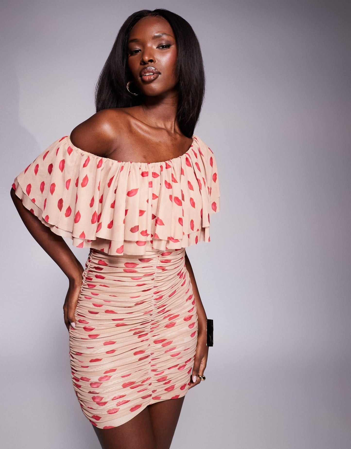 AFRM Vivian ruched mini dress with one shoulder ruffle detail in almond kiss - ASOS Sample Sale EU Store