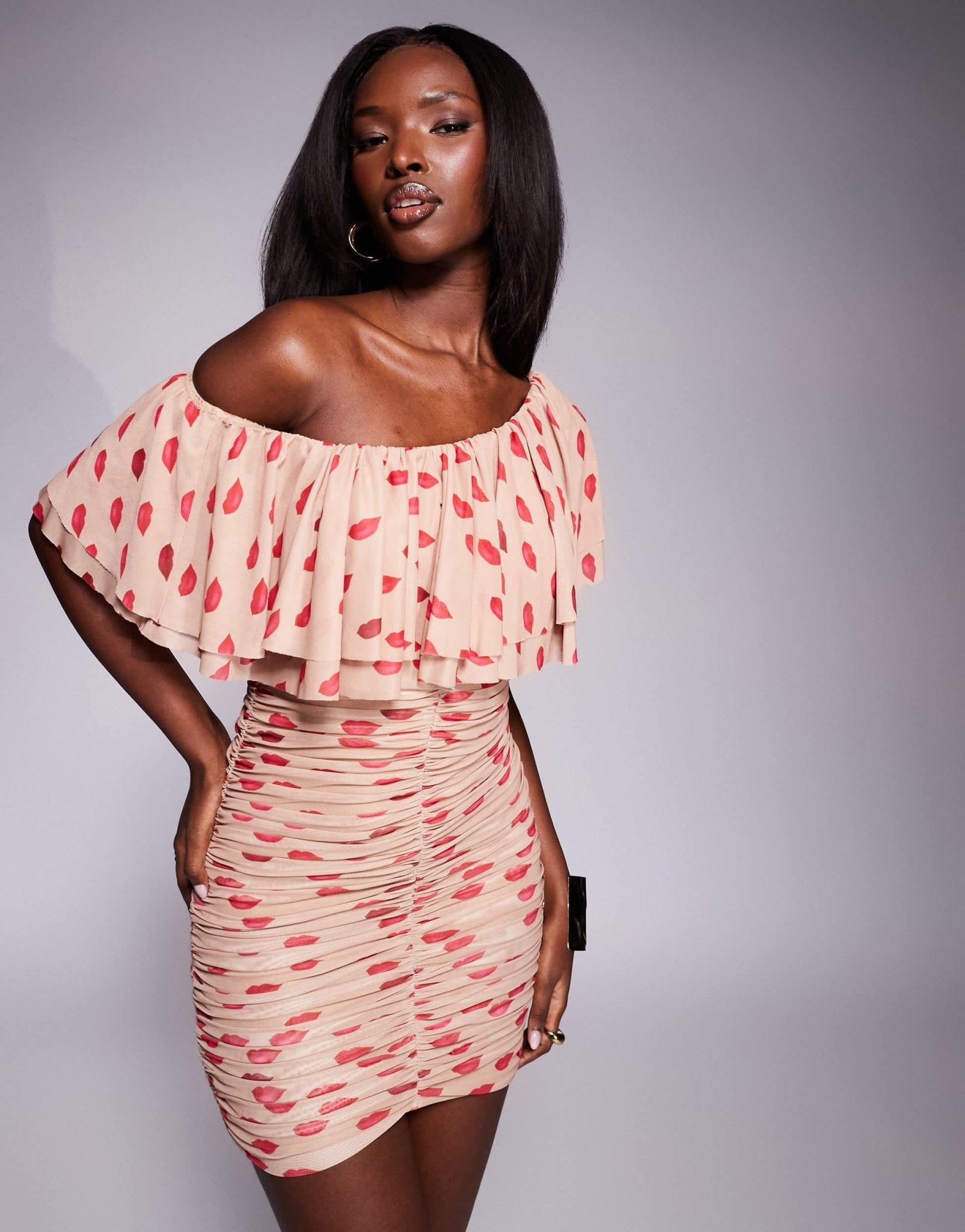 AFRM Vivian ruched mini dress with one shoulder ruffle detail in almond kiss - ASOS Sample Sale EU Store