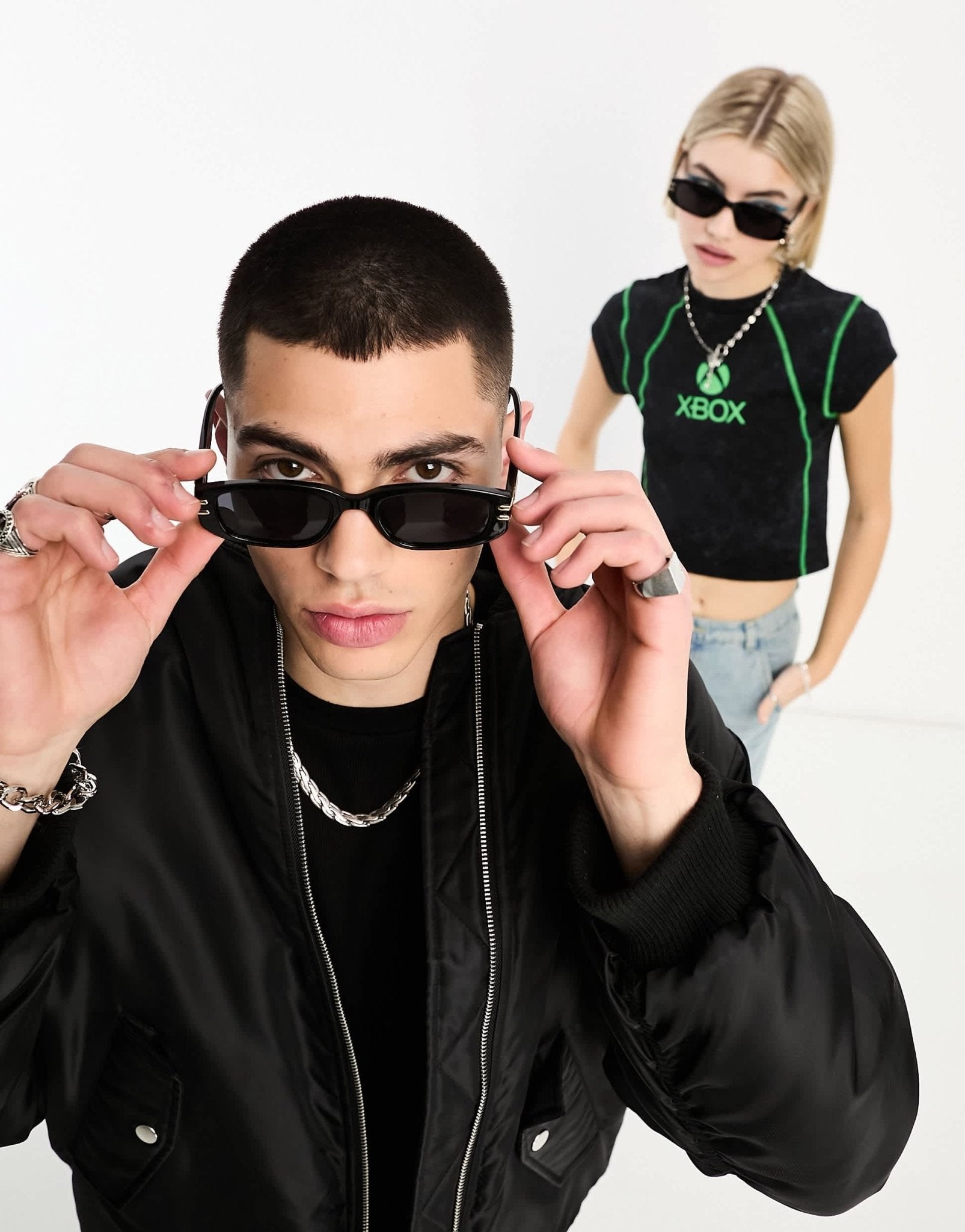 AJ Morgan rectangle sunglasses in black with gold trims - ASOS Sample Sale EU Store