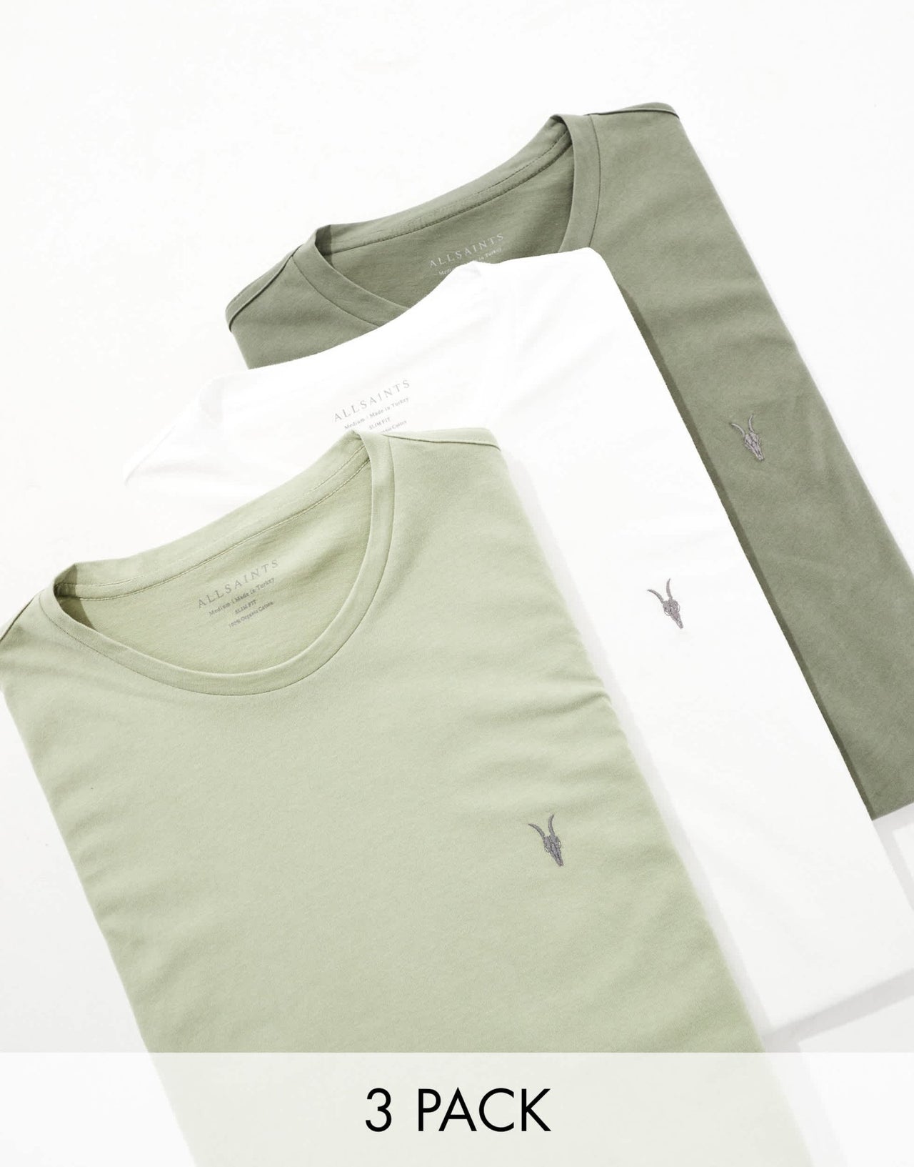 AllSaints Brace 3 - pack brushed cotton t-shirts in green multi - ASOS Sample Sale EU Store