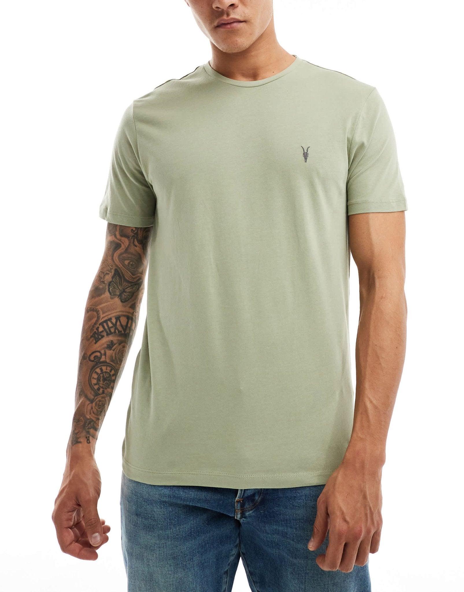 AllSaints Brace 3 - pack brushed cotton t-shirts in green multi - ASOS Sample Sale EU Store