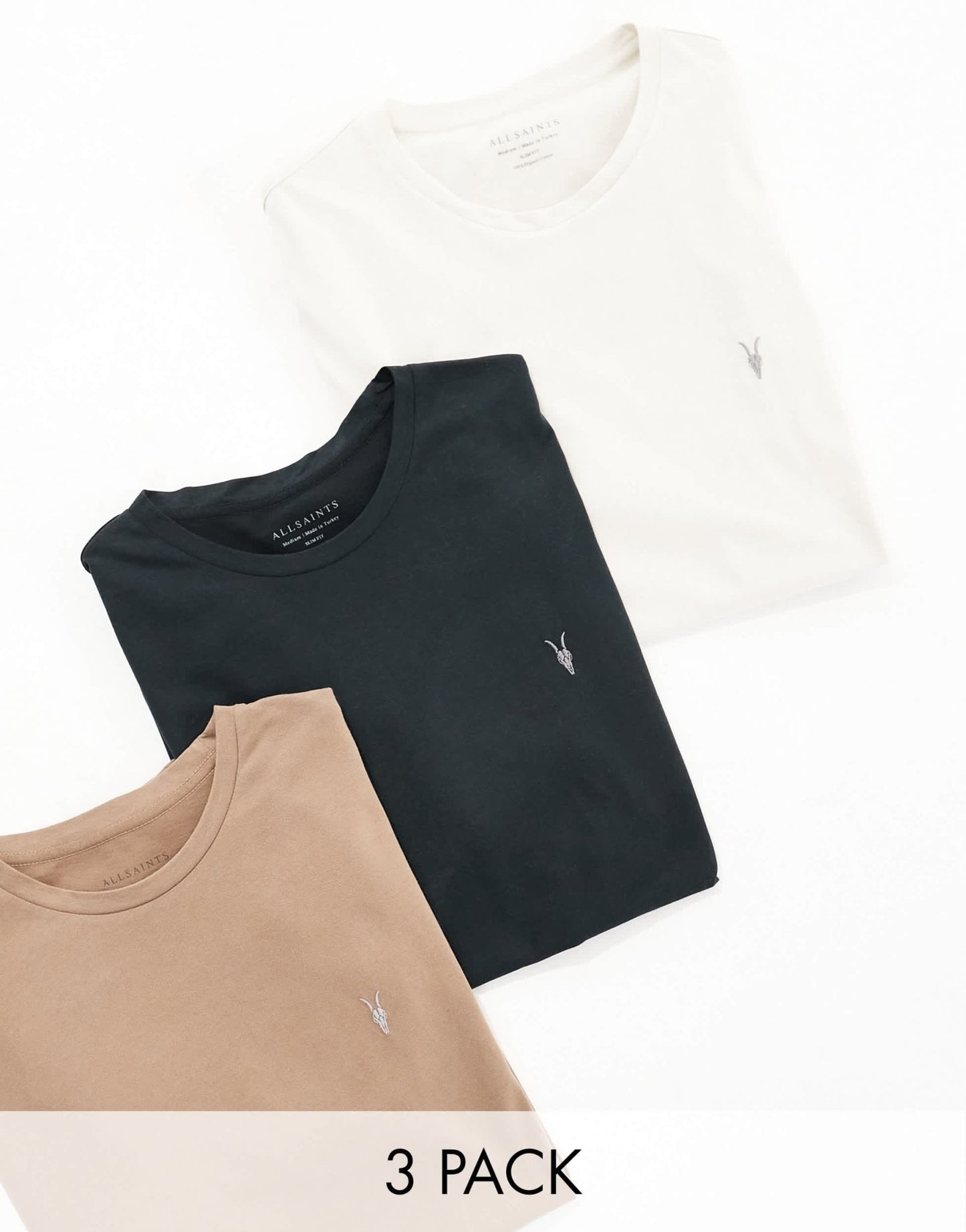 AllSaints Brace 3 - pack brushed cotton t-shirts in multi - ASOS Sample Sale EU Store
