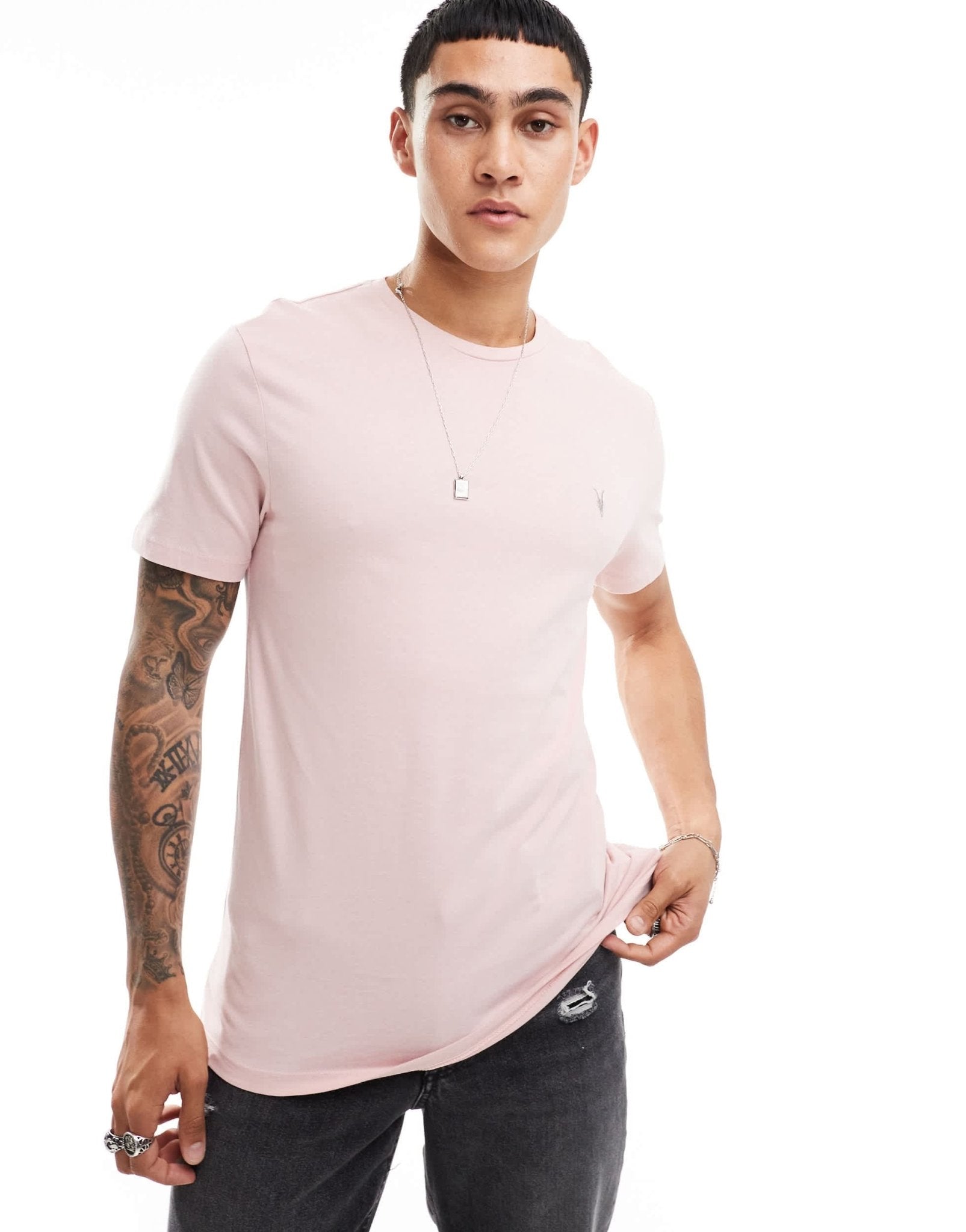 AllSaints Brace brushed cotton t-shirt in pale pink - ASOS Sample Sale EU Store