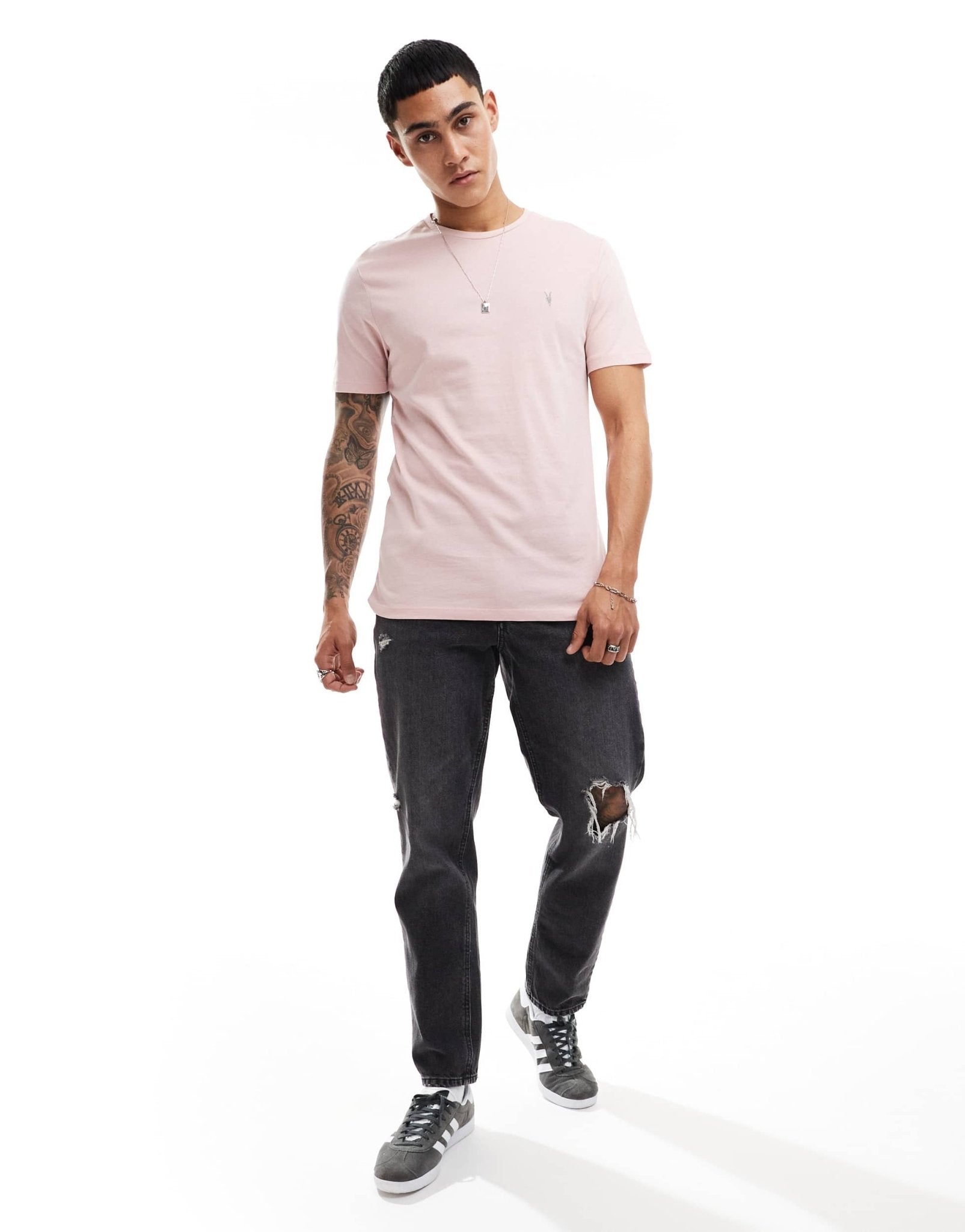 AllSaints Brace brushed cotton t-shirt in pale pink - ASOS Sample Sale EU Store