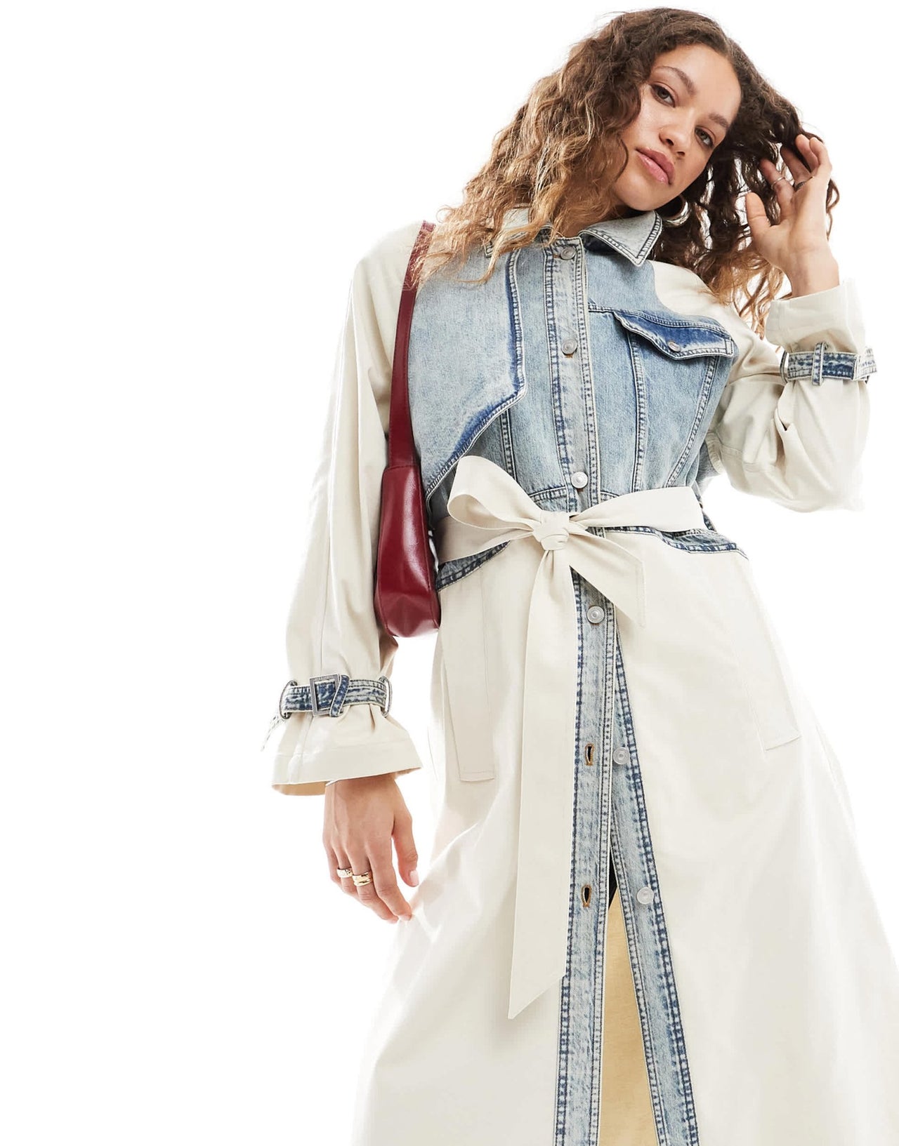 AllSaints Dayly denim mix trench in stone - ASOS Sample Sale EU Store