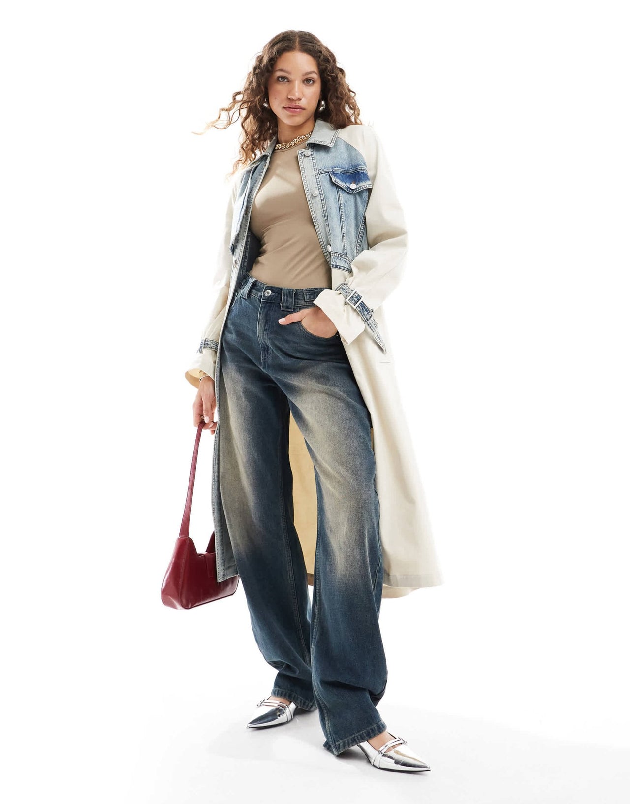 AllSaints Dayly denim mix trench in stone - ASOS Sample Sale EU Store