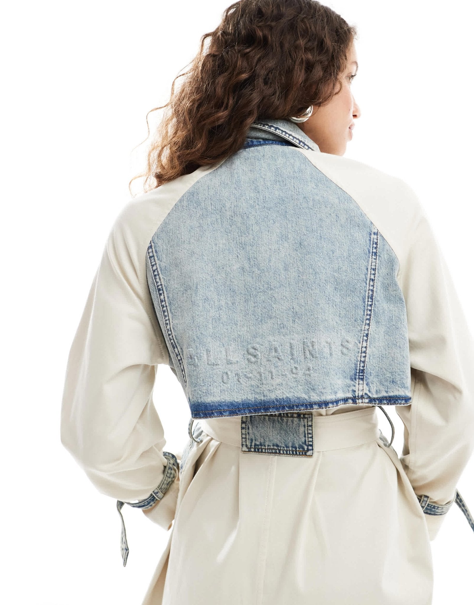 AllSaints Dayly denim mix trench in stone - ASOS Sample Sale EU Store