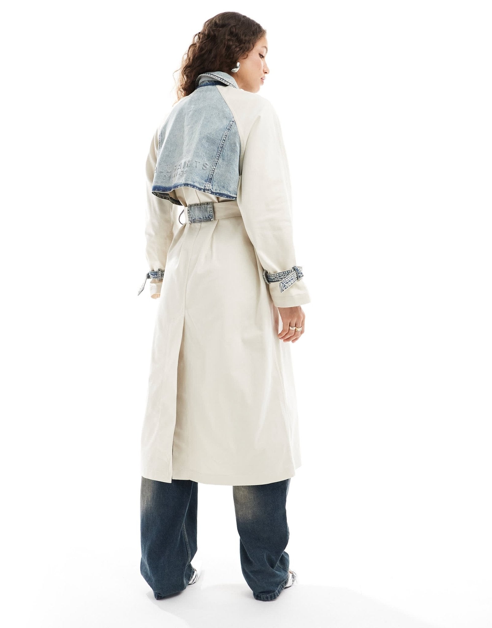 AllSaints Dayly denim mix trench in stone - ASOS Sample Sale EU Store