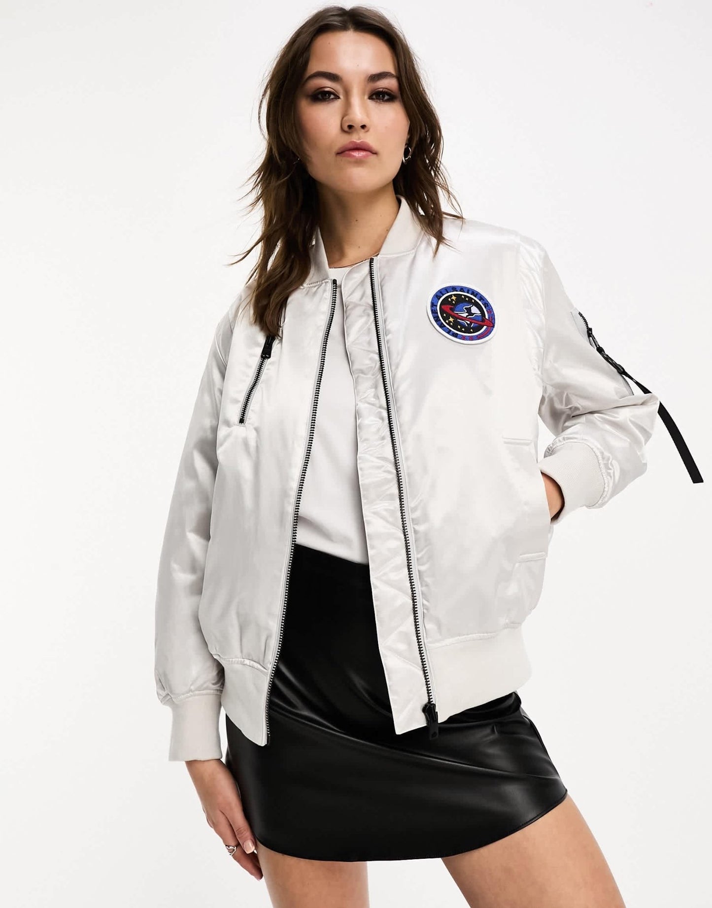 AllSaints Echo metallic zip through bomber jacket in silver - ASOS Sample Sale EU Store