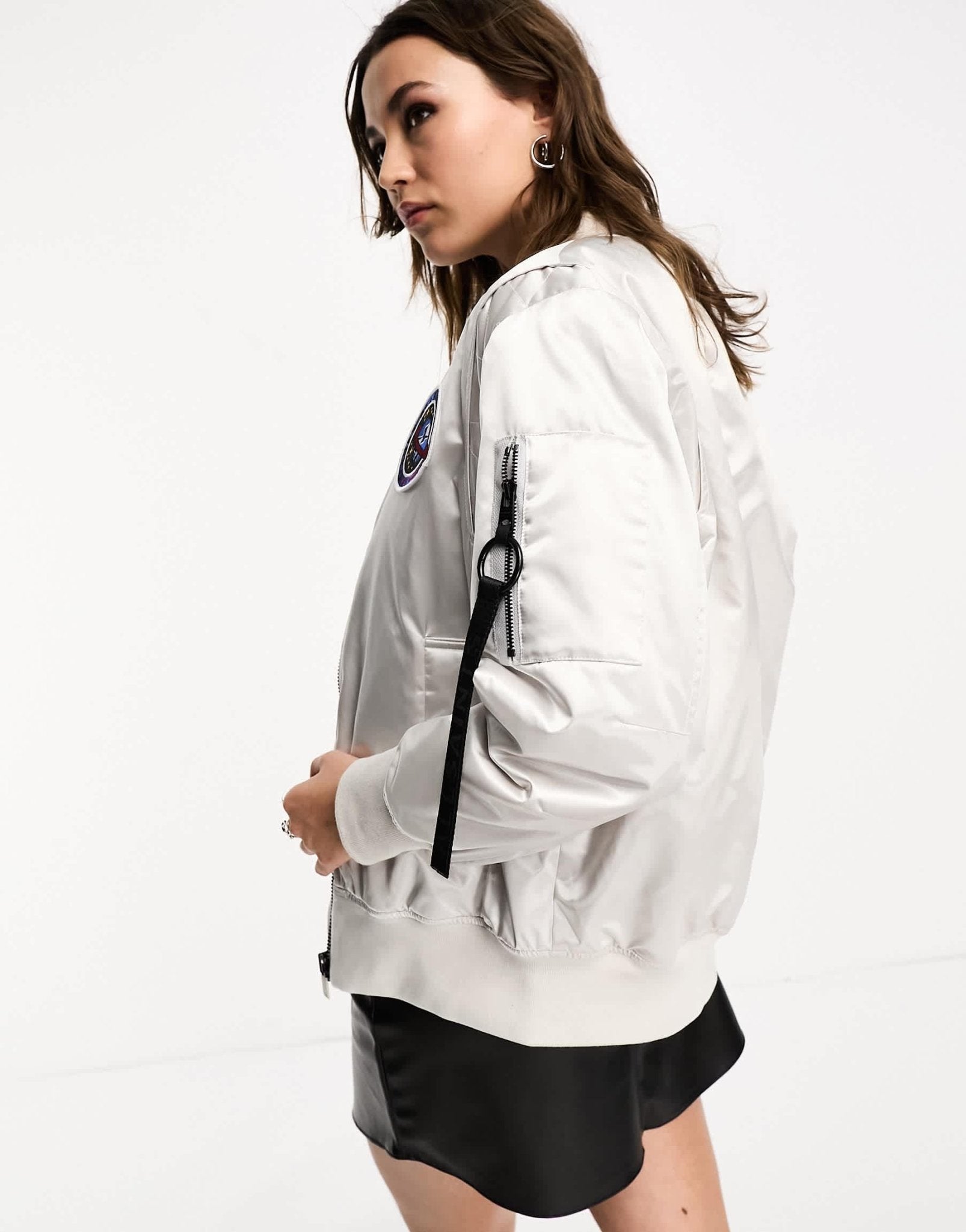 AllSaints Echo metallic zip through bomber jacket in silver - ASOS Sample Sale EU Store