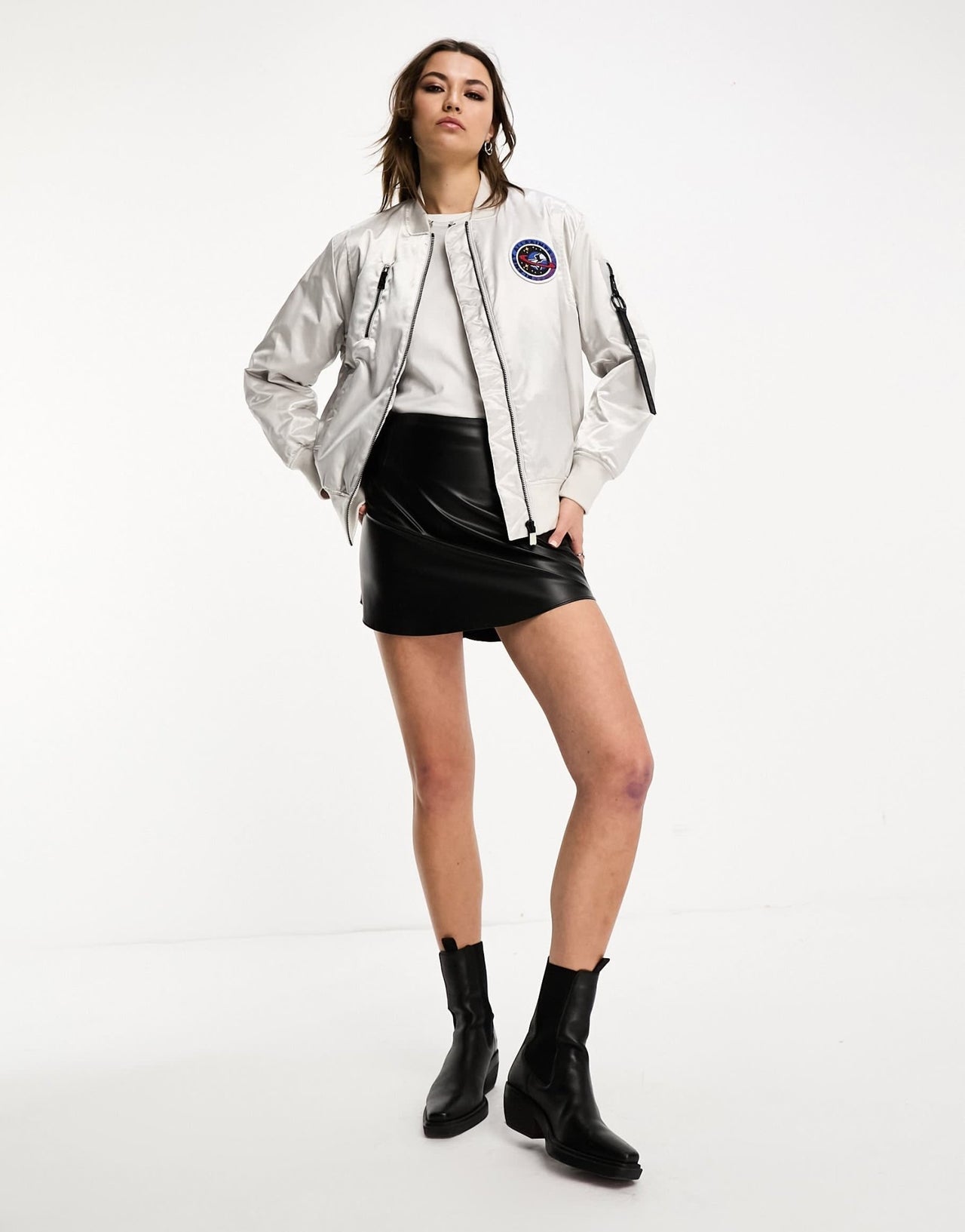AllSaints Echo metallic zip through bomber jacket in silver - ASOS Sample Sale EU Store