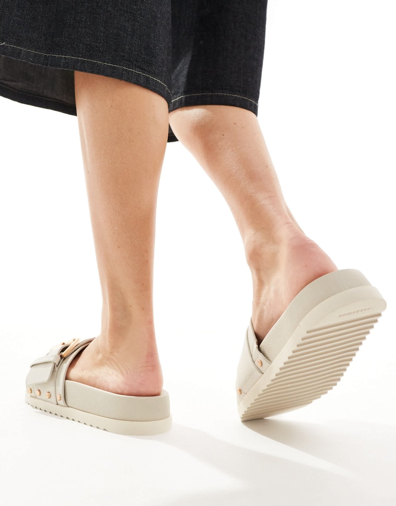 AllSaints Ellie leather stud sliders in off white - ASOS Sample Sale EU Store