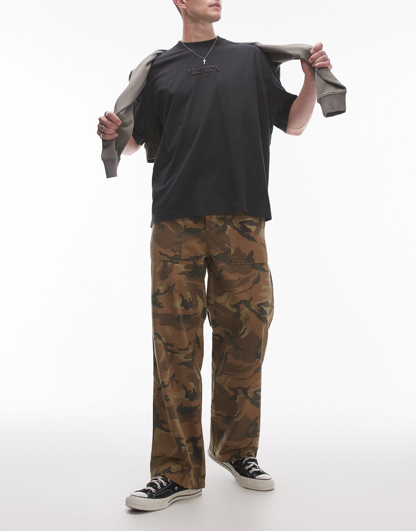AllSaints Gasper relaxed straight trousers in camo - ASOS Sample Sale EU Store