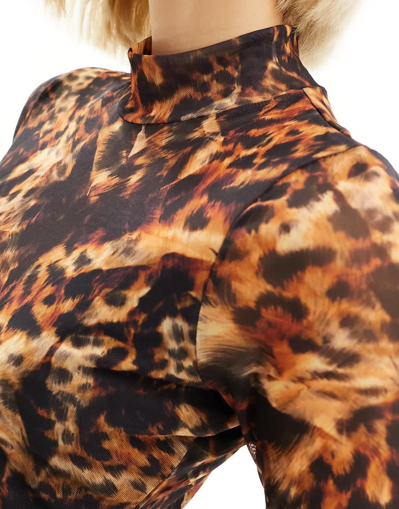 AllSaints Hanna Spark printed mesh midi dress in brown - ASOS Sample Sale EU Store