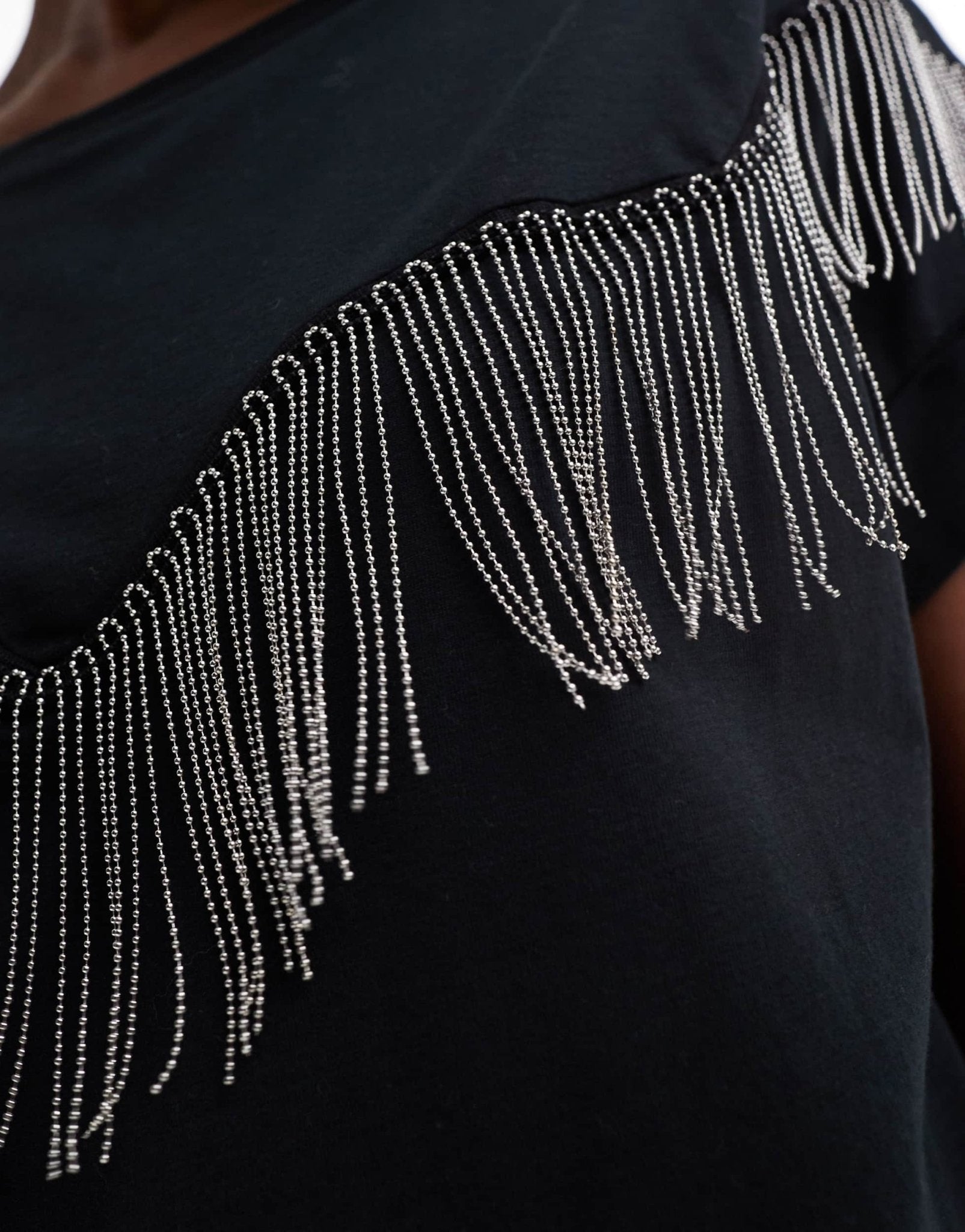 AllSaints Imo Boy tassel t-shirt in black - ASOS Sample Sale EU Store