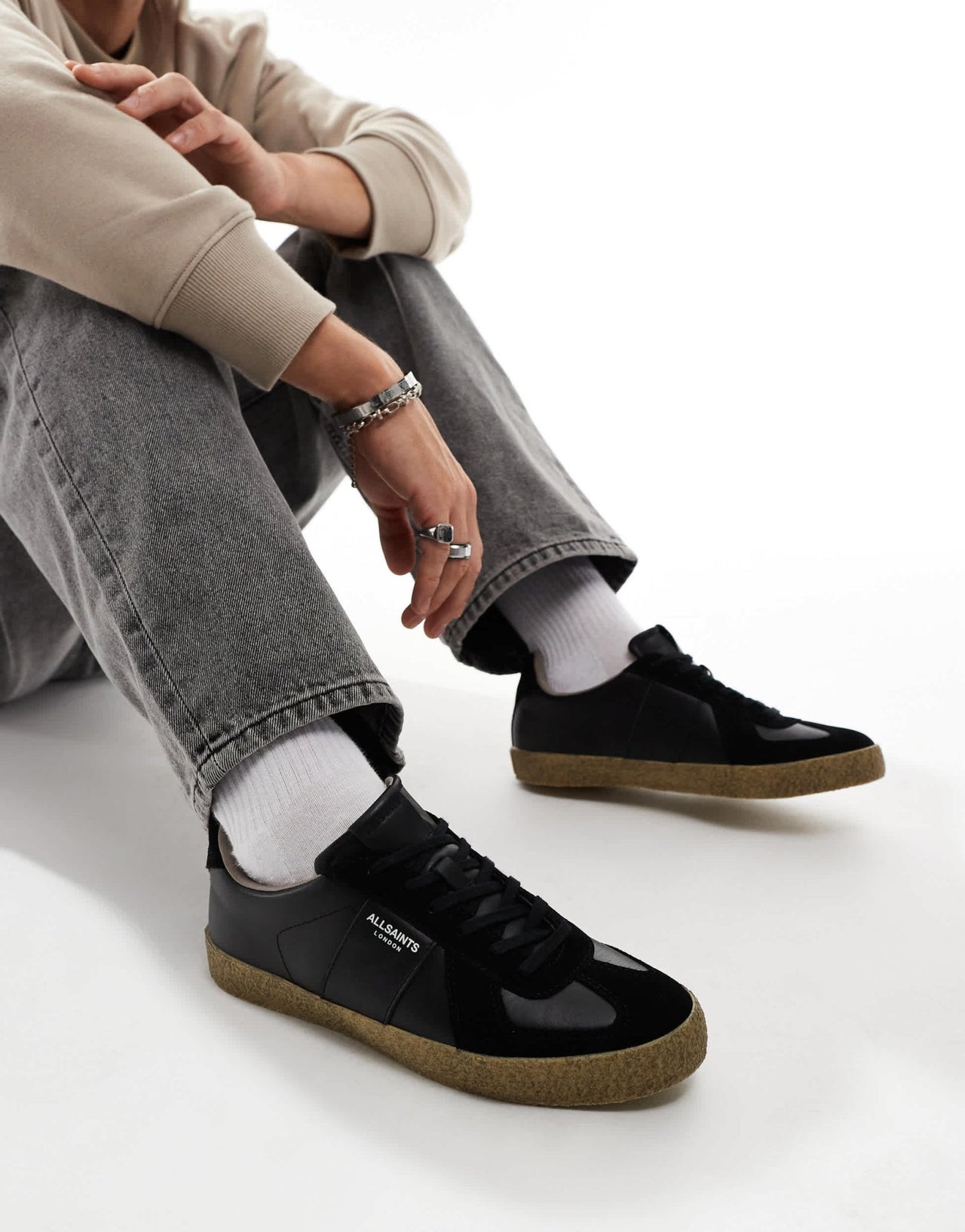 AllSaints jaimee leather low top sneakers in black - ASOS Sample Sale EU Store
