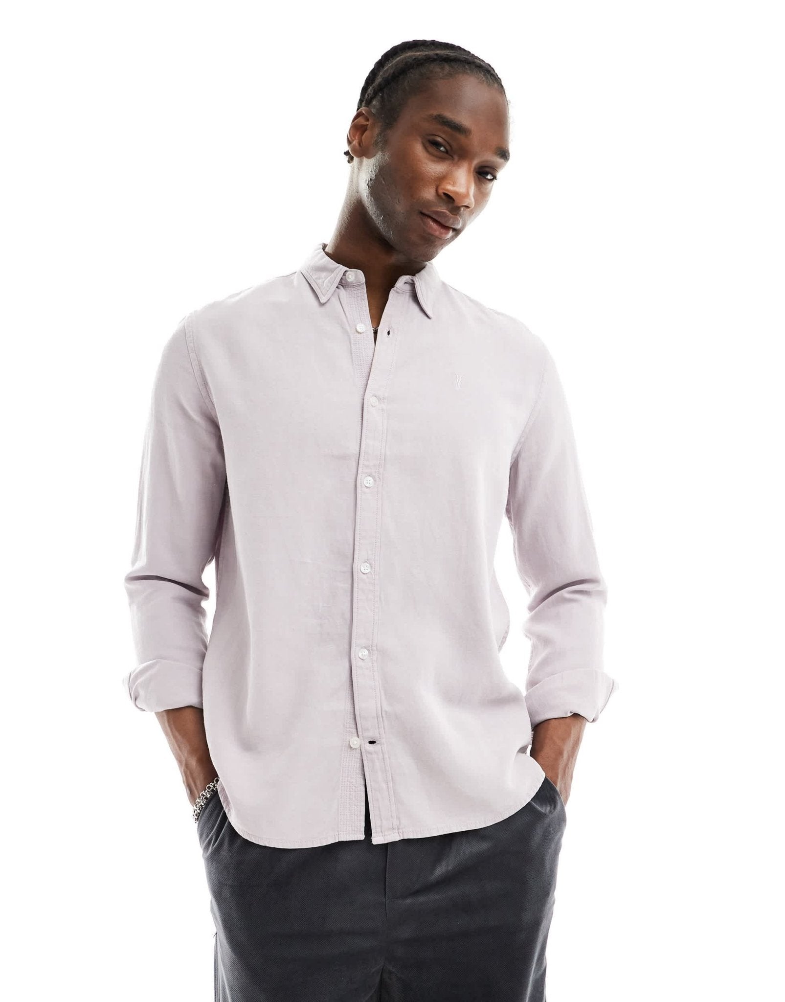 AllSaints Laguna linen shirt in lilac - ASOS Sample Sale EU Store