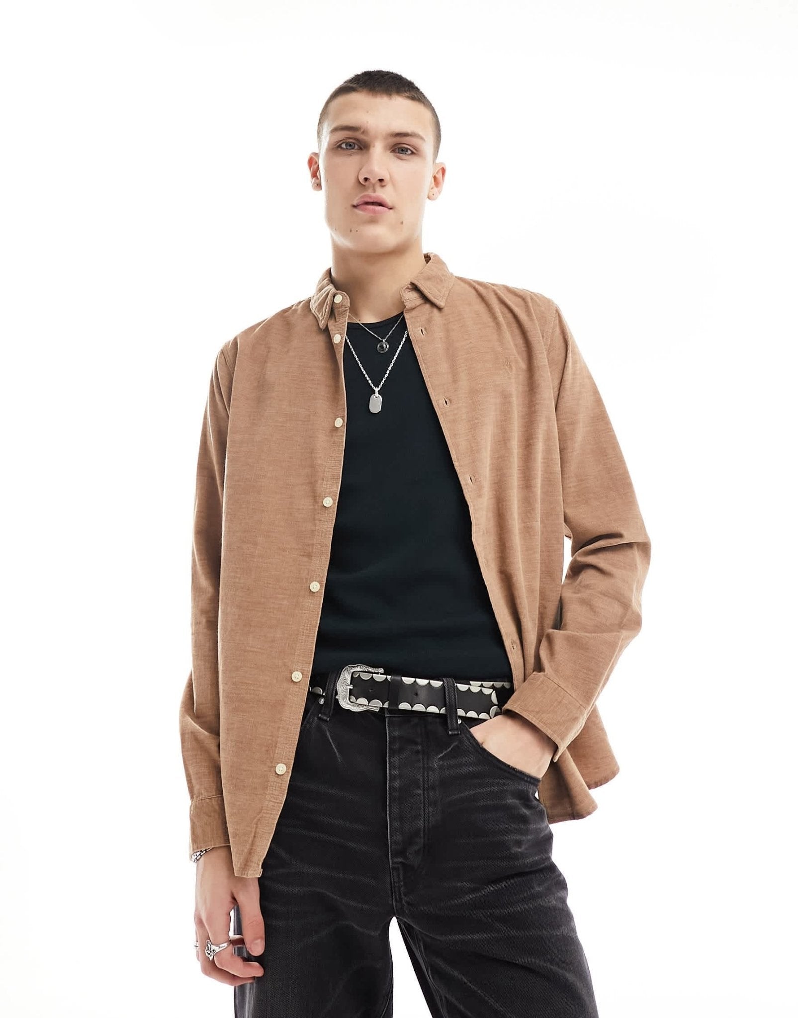 AllSaints Lorella shirt in camel brown - ASOS Sample Sale EU Store