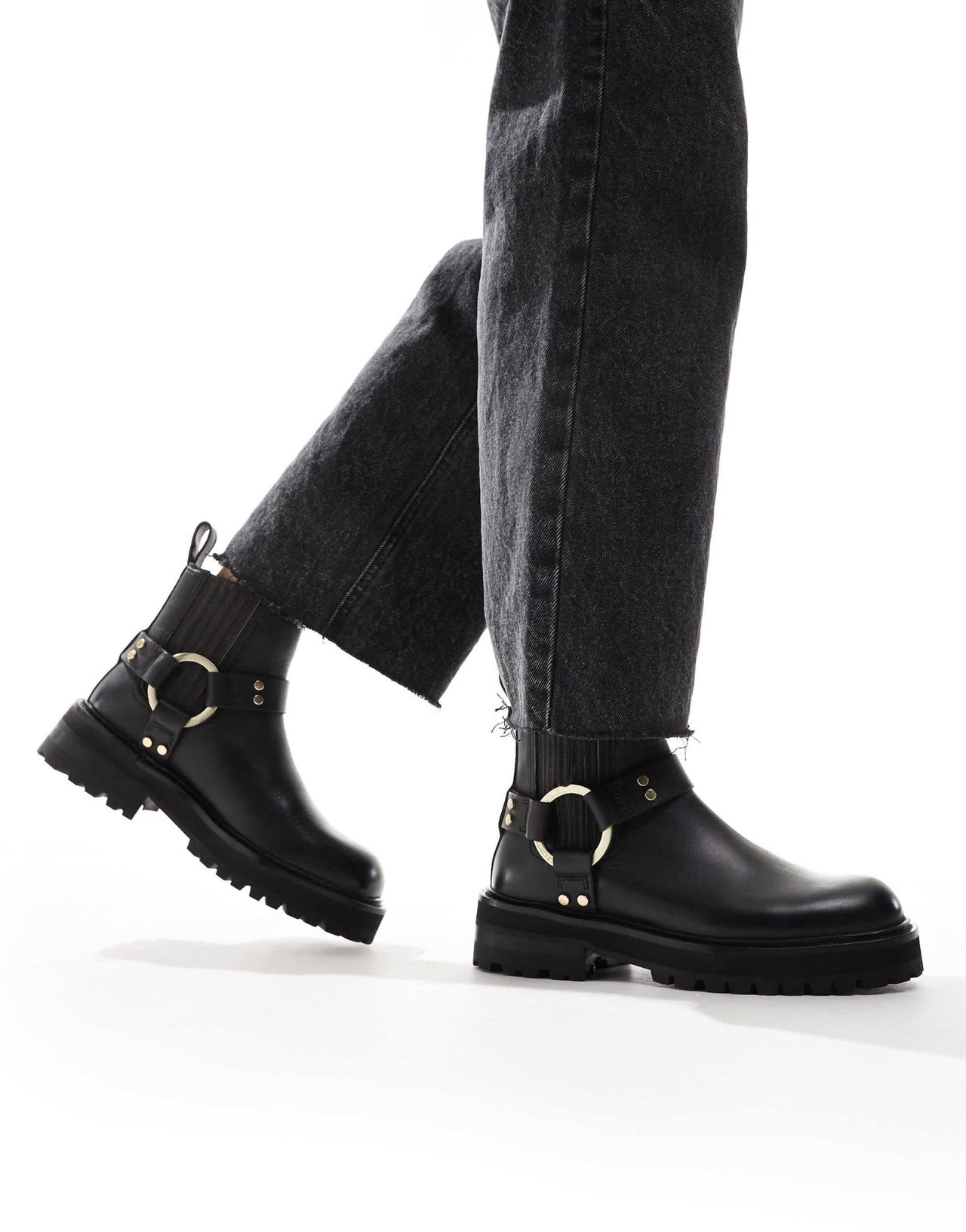 AllSaints Maddie leather harness biker boots in black - ASOS Sample Sale EU Store