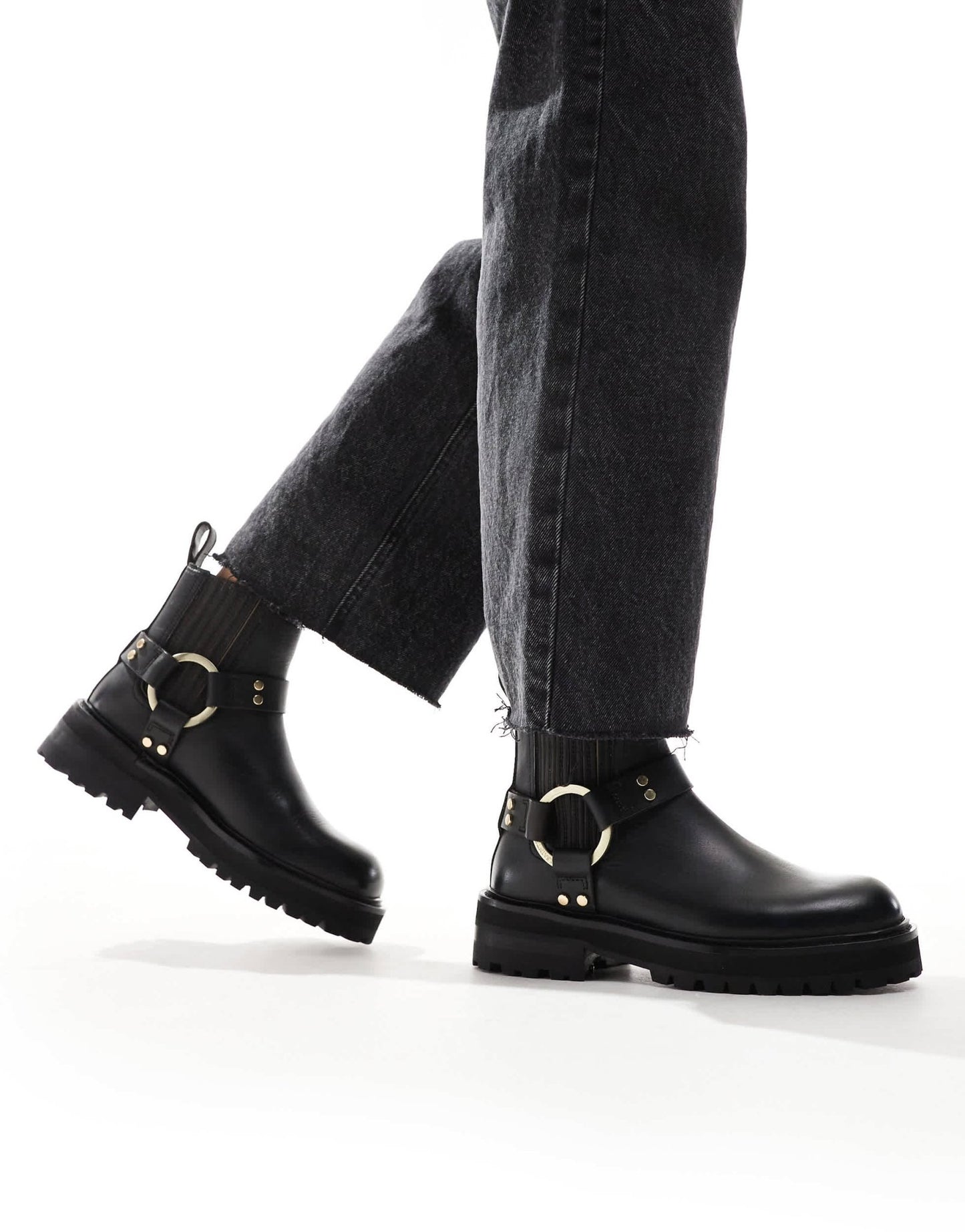 AllSaints Maddie leather harness biker boots in black - ASOS Sample Sale EU Store