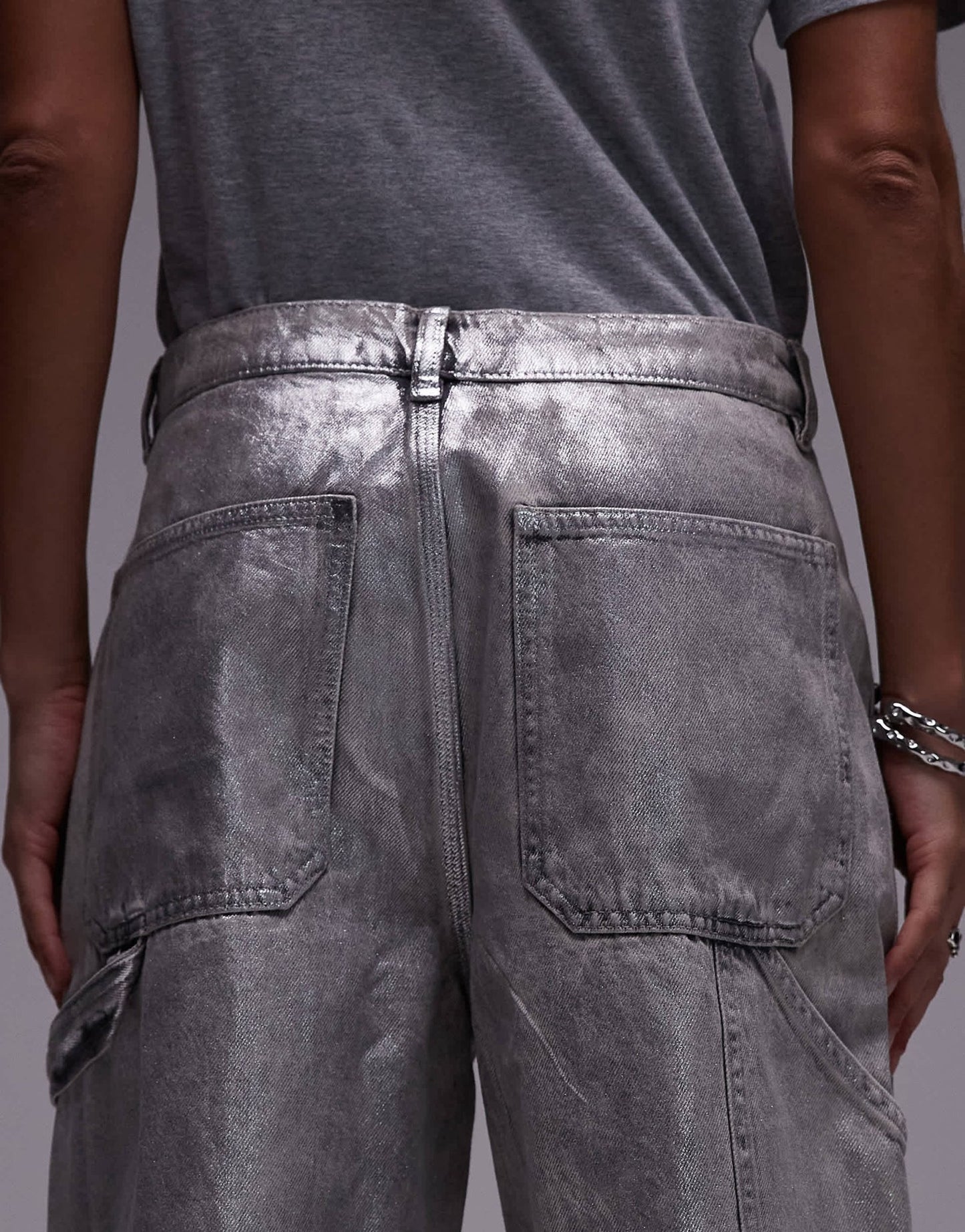 AllSaints Mia carpenter wide jeans in coated silver - ASOS Sample Sale EU Store