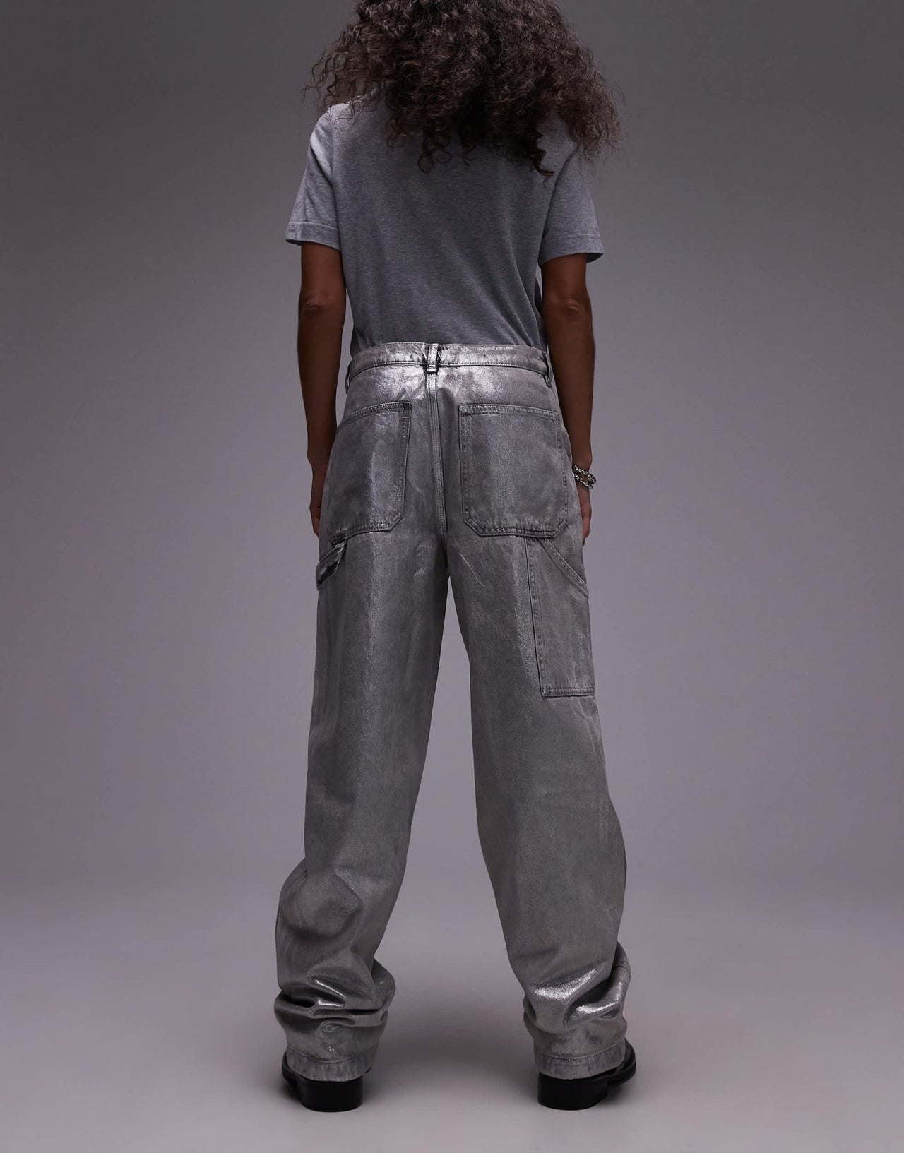 AllSaints Mia carpenter wide jeans in coated silver - ASOS Sample Sale EU Store