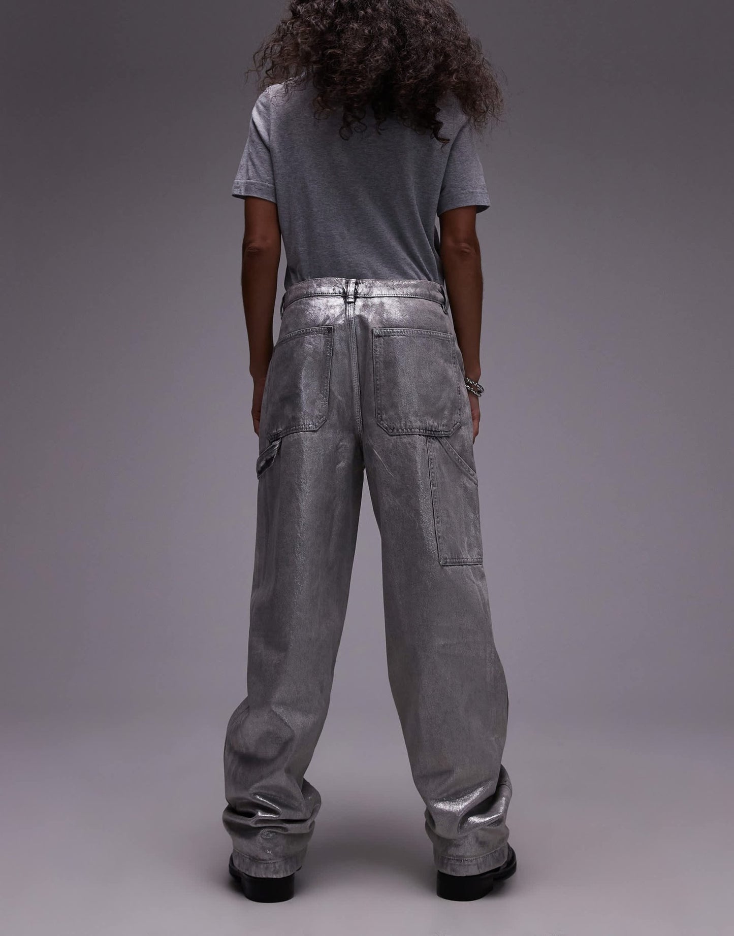 AllSaints Mia carpenter wide jeans in coated silver - ASOS Sample Sale EU Store
