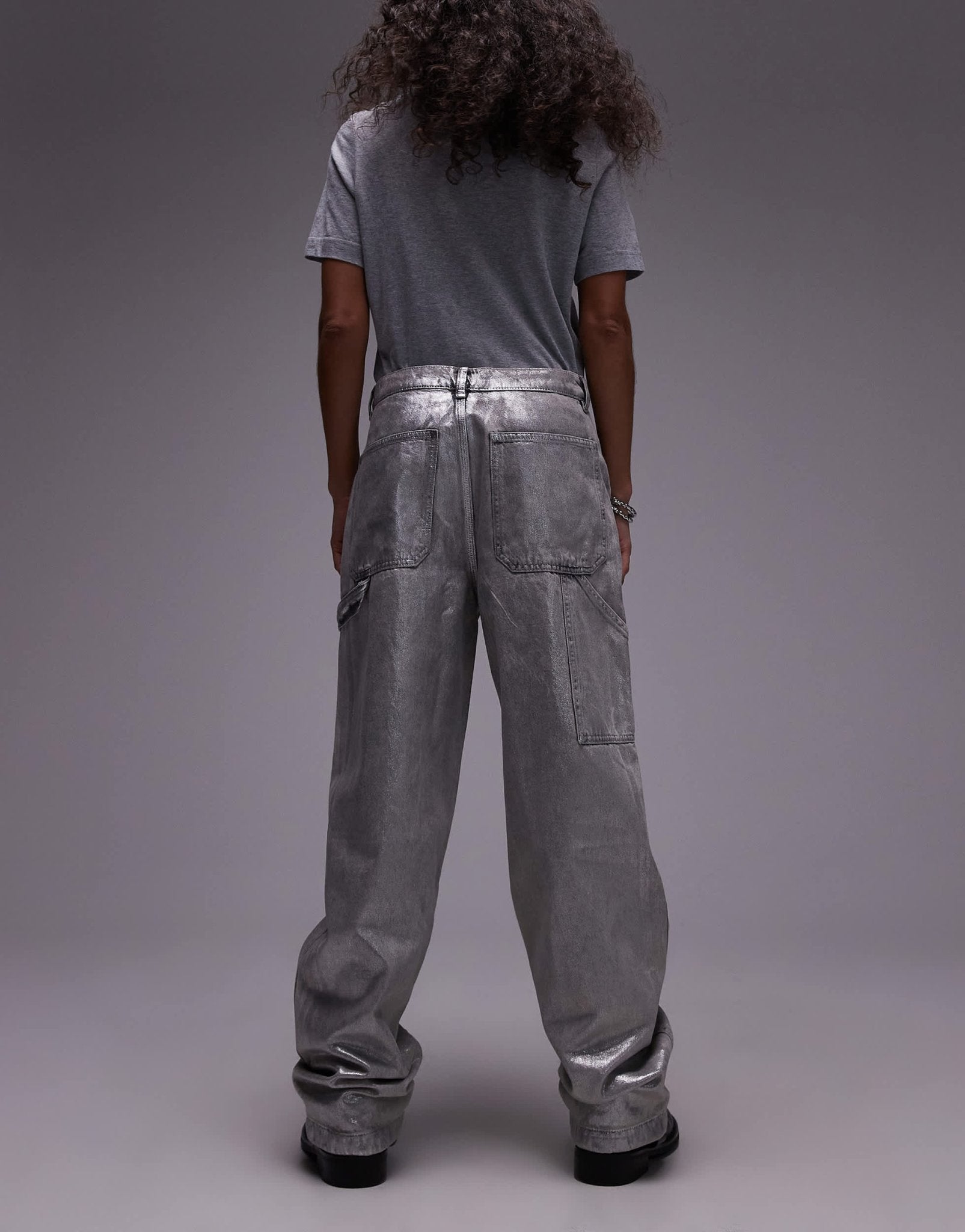 AllSaints Mia carpenter wide jeans in coated silver - ASOS Sample Sale EU Store