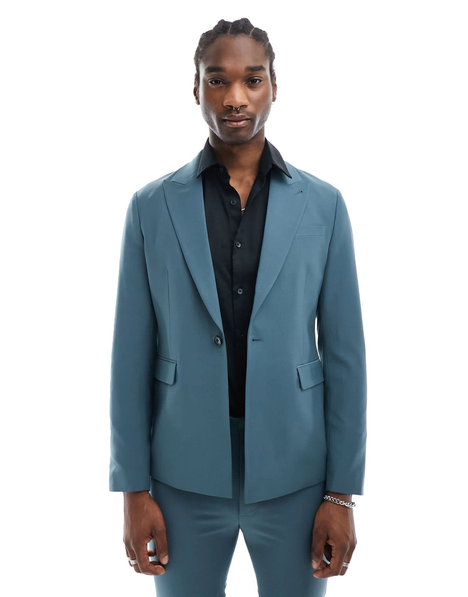 AllSaints Moad suit blazer in petrol blue - ASOS Sample Sale EU Store