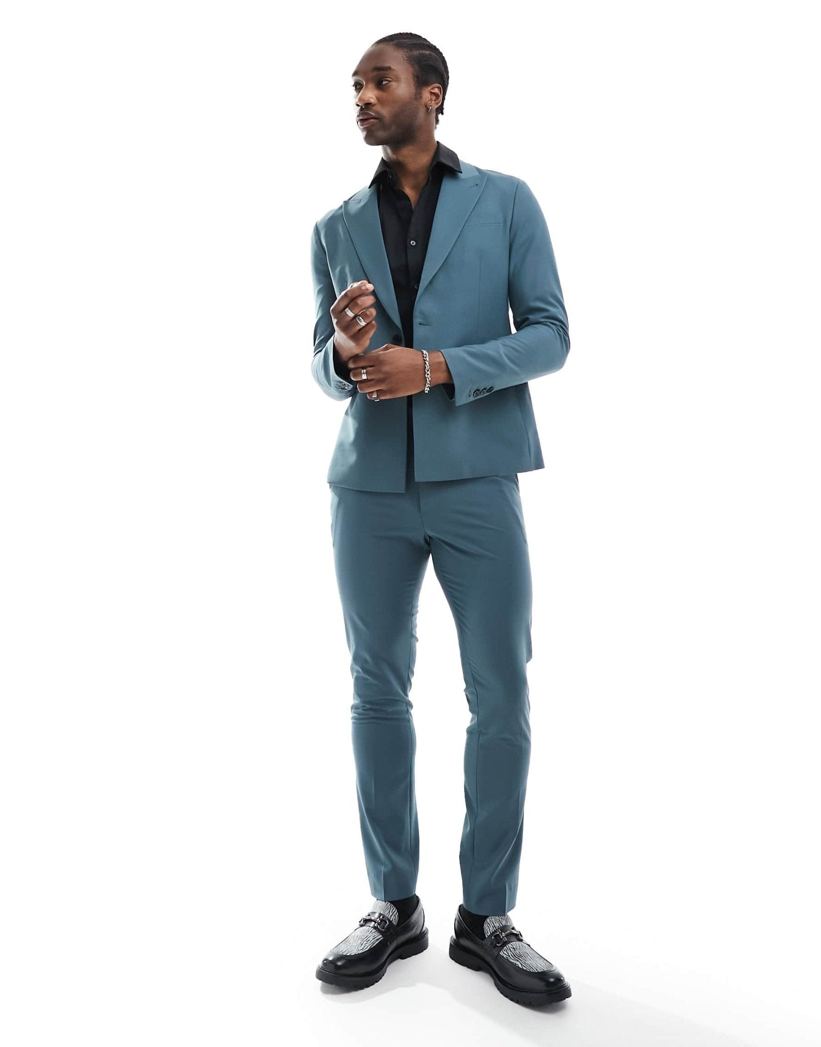 AllSaints Moad suit blazer in petrol blue - ASOS Sample Sale EU Store
