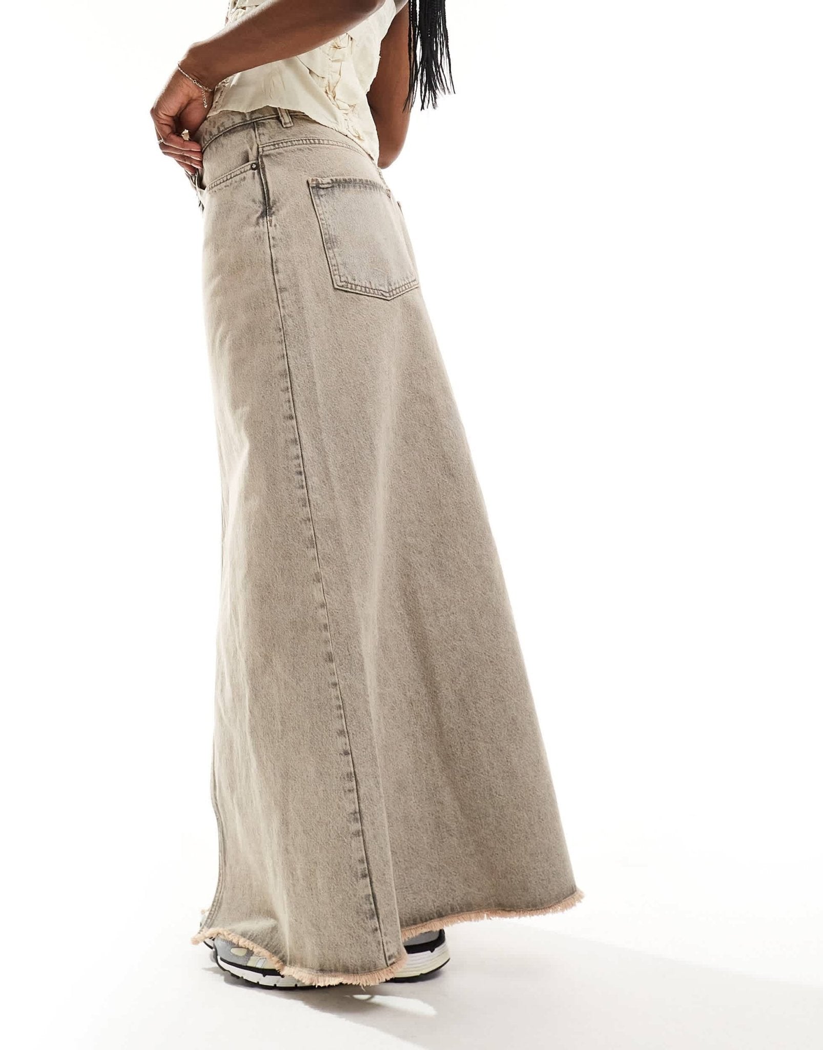 AllSaints Noir A - line denim maxi skirt in washed grey - ASOS Sample Sale EU Store