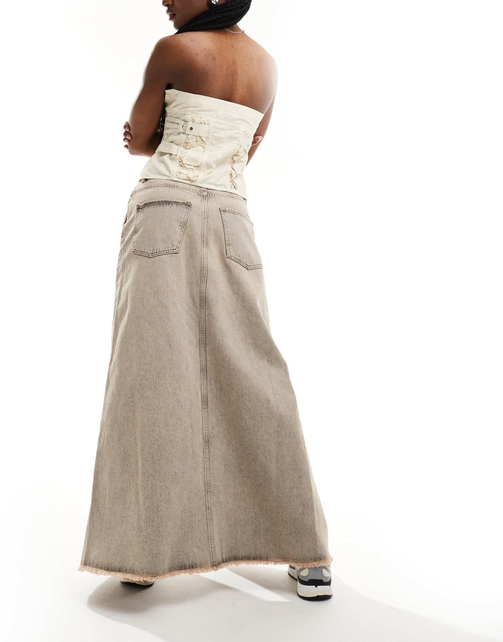 AllSaints Noir A - line denim maxi skirt in washed grey - ASOS Sample Sale EU Store