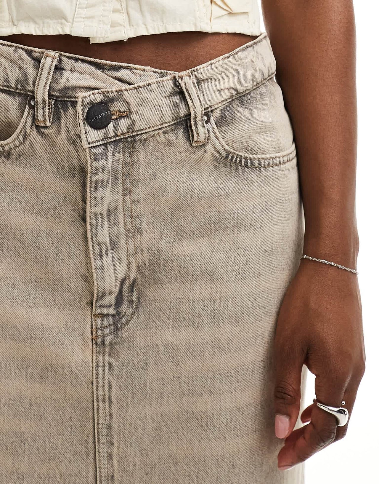 AllSaints Noir A - line denim maxi skirt in washed grey - ASOS Sample Sale EU Store