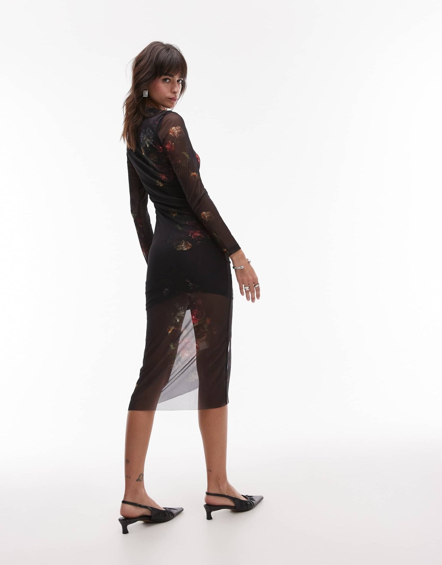 AllSaints Nora sparkle mesh midi dress in black floral - ASOS Sample Sale EU Store