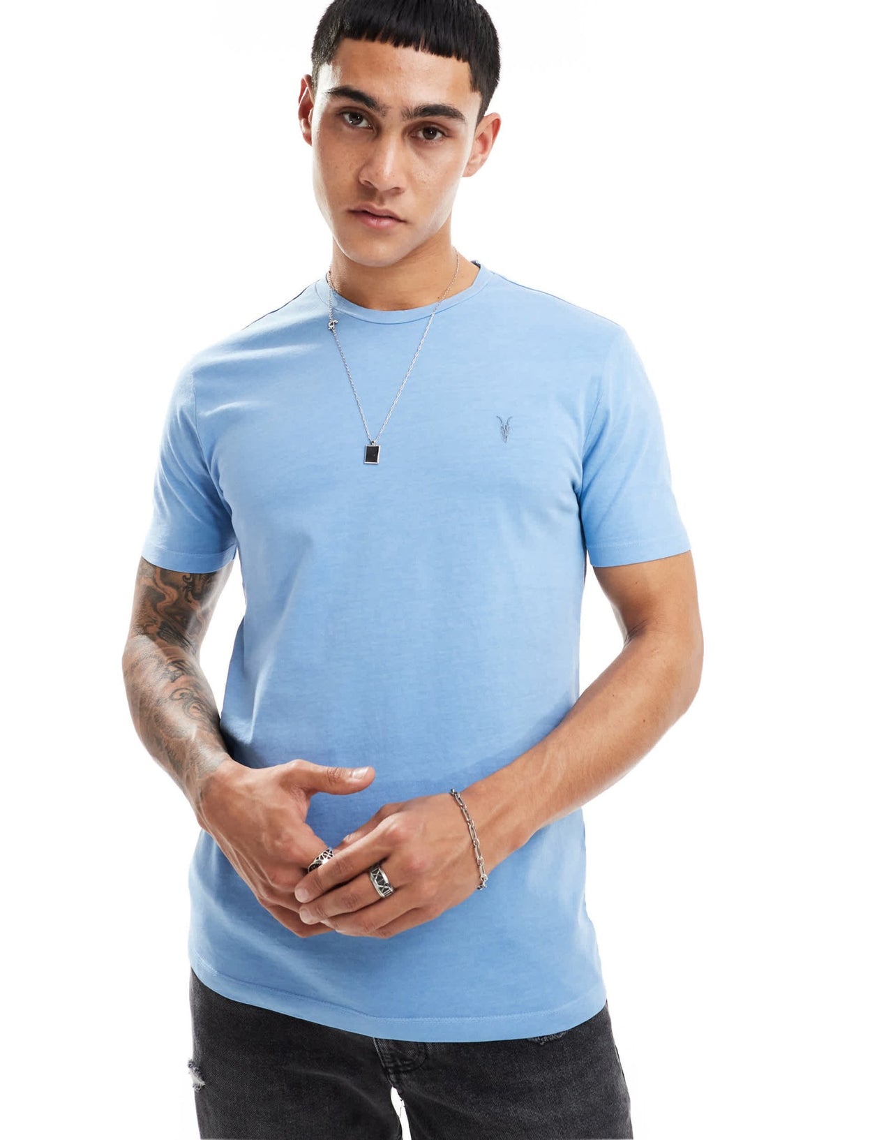 AllSaints Ossage crew t-shirt in pale blue - ASOS Sample Sale EU Store
