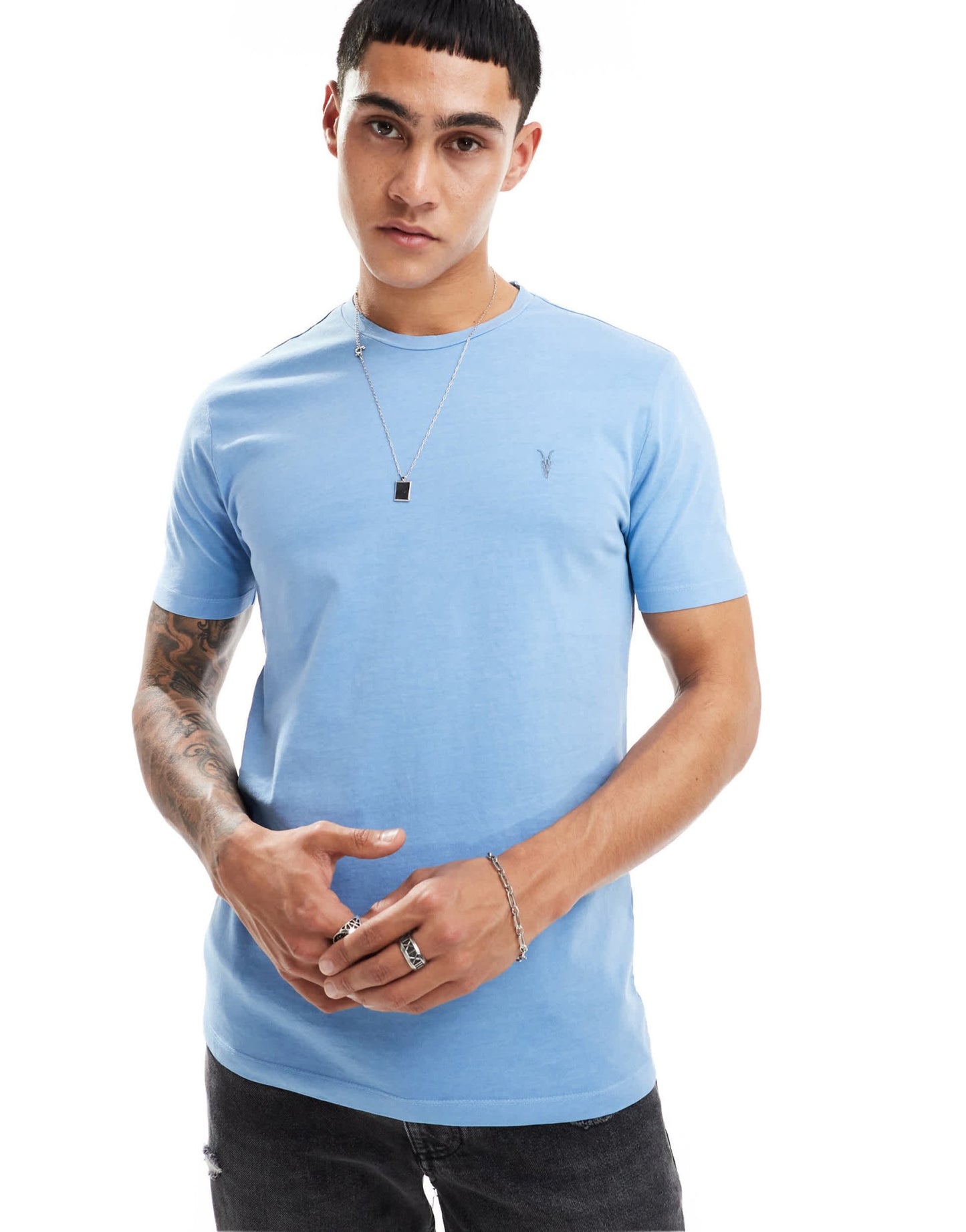 AllSaints Ossage crew t-shirt in pale blue - ASOS Sample Sale EU Store