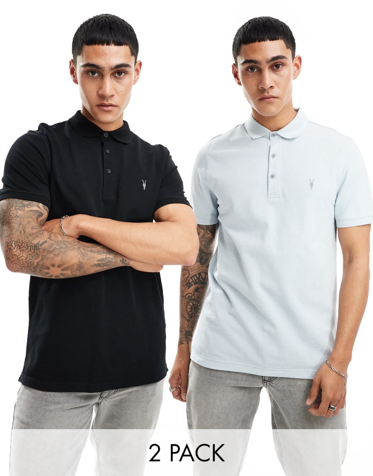 AllSaints Reform 2 - pack short sleeve polo top in multi - ASOS Sample Sale EU Store