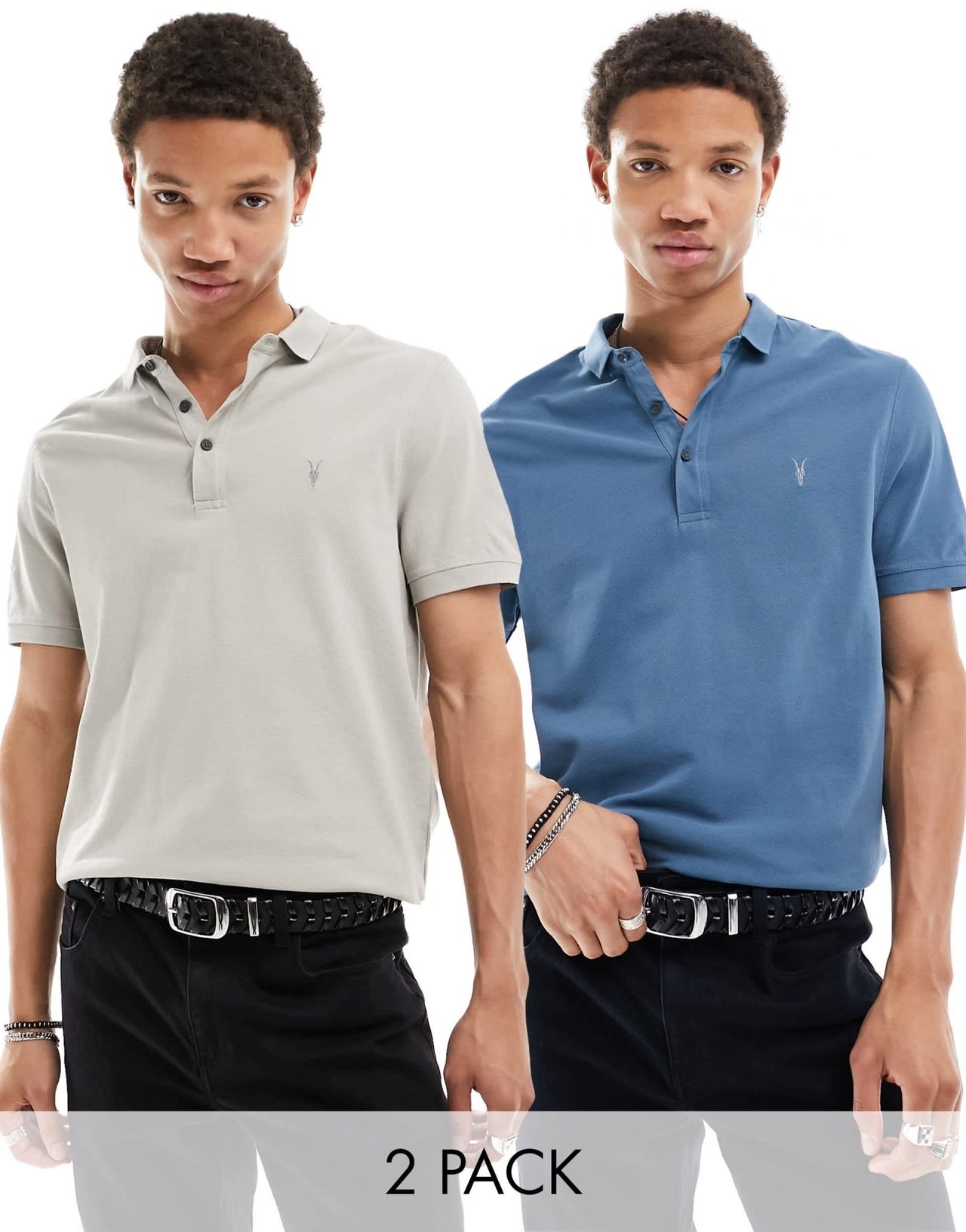 AllSaints Reform polo shirt 2 - pack in multi - ASOS Sample Sale EU Store